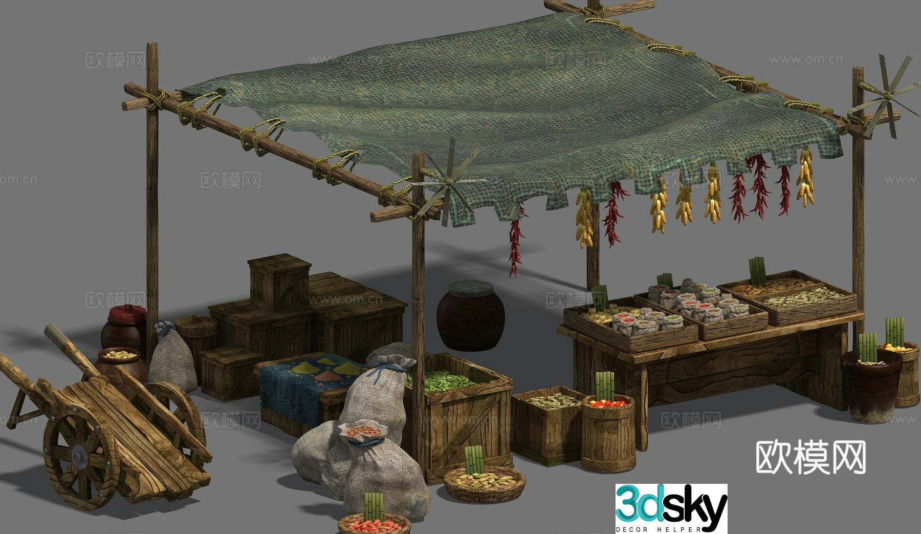 New Chinese food market vegetable stall 3d model