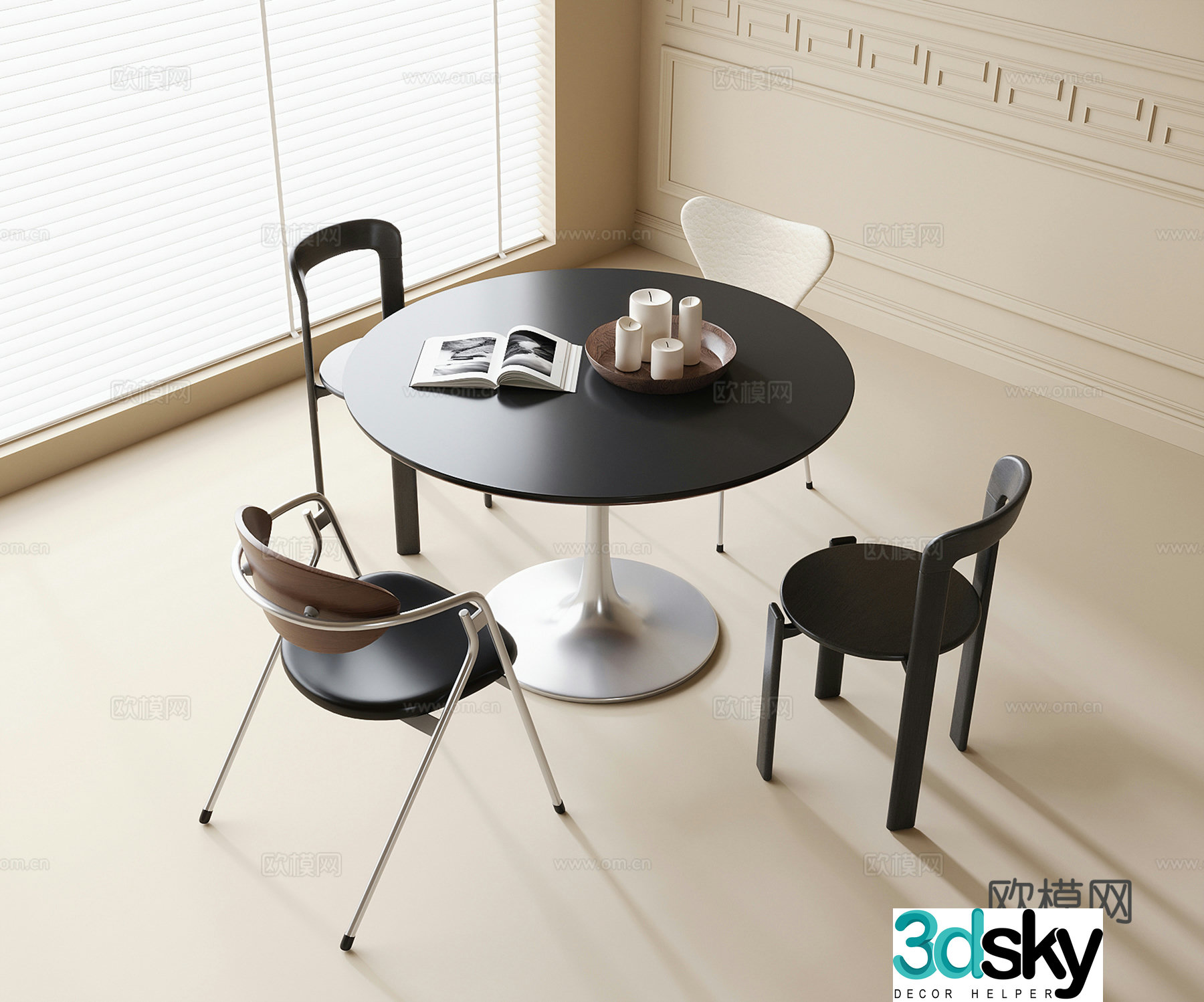 Modern dining table and chairs round dining table 3d model