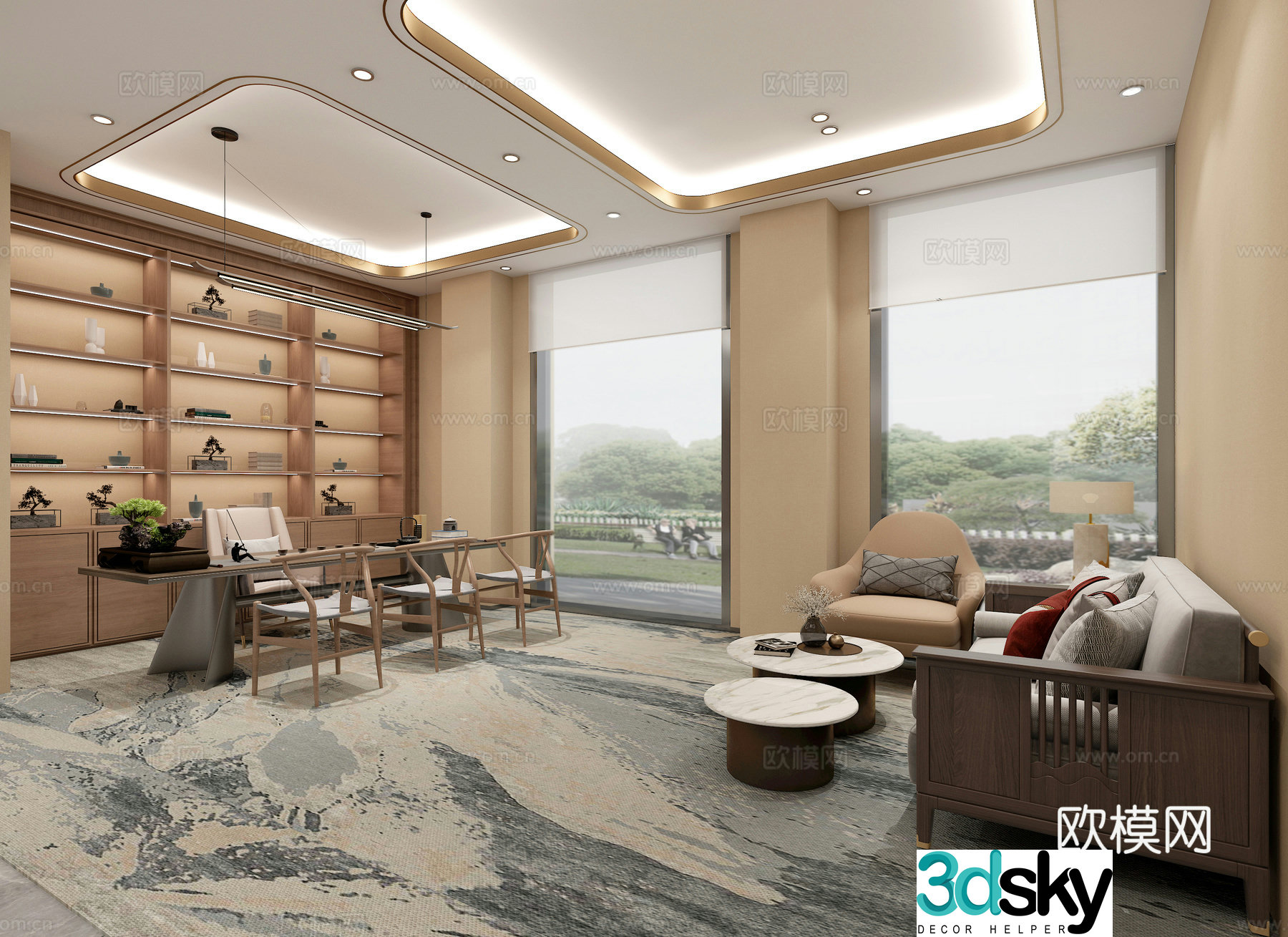 New Chinese style manager’s room reception room 3D model