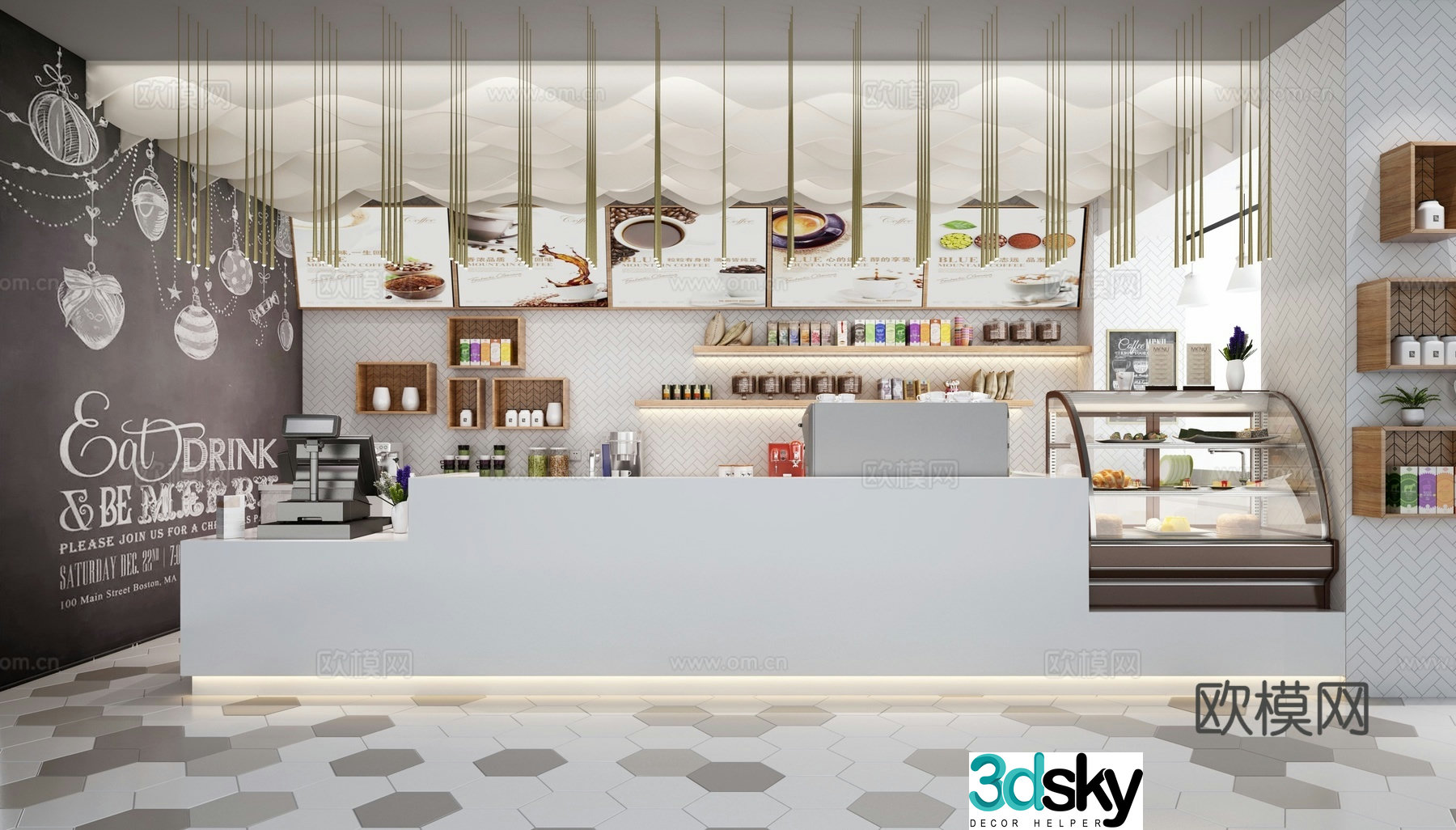 Modern milk tea shop water bar 3D model