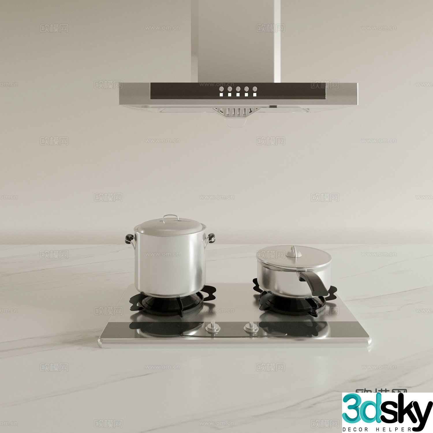 Kitchen stove gas stove range hood 3d model