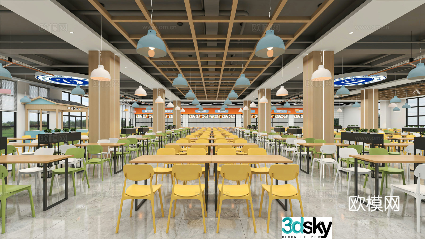 School cafeteria university cafeteria 3d model