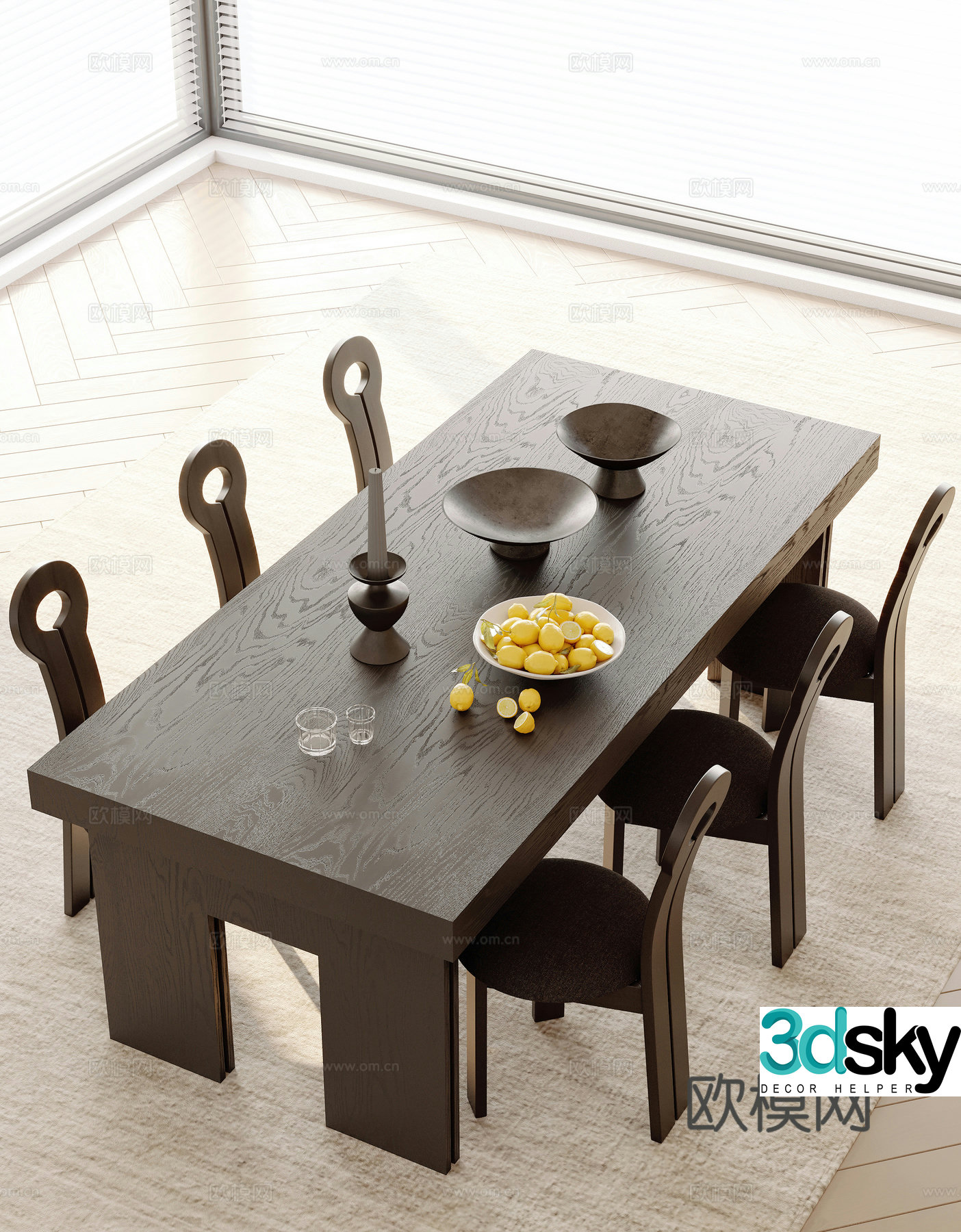 Medieval style dining table and chairs 3d model