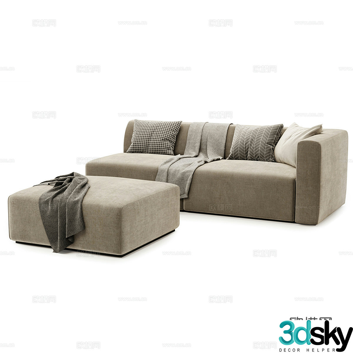 Fabric sofa multi-person sofa footrest 3D model