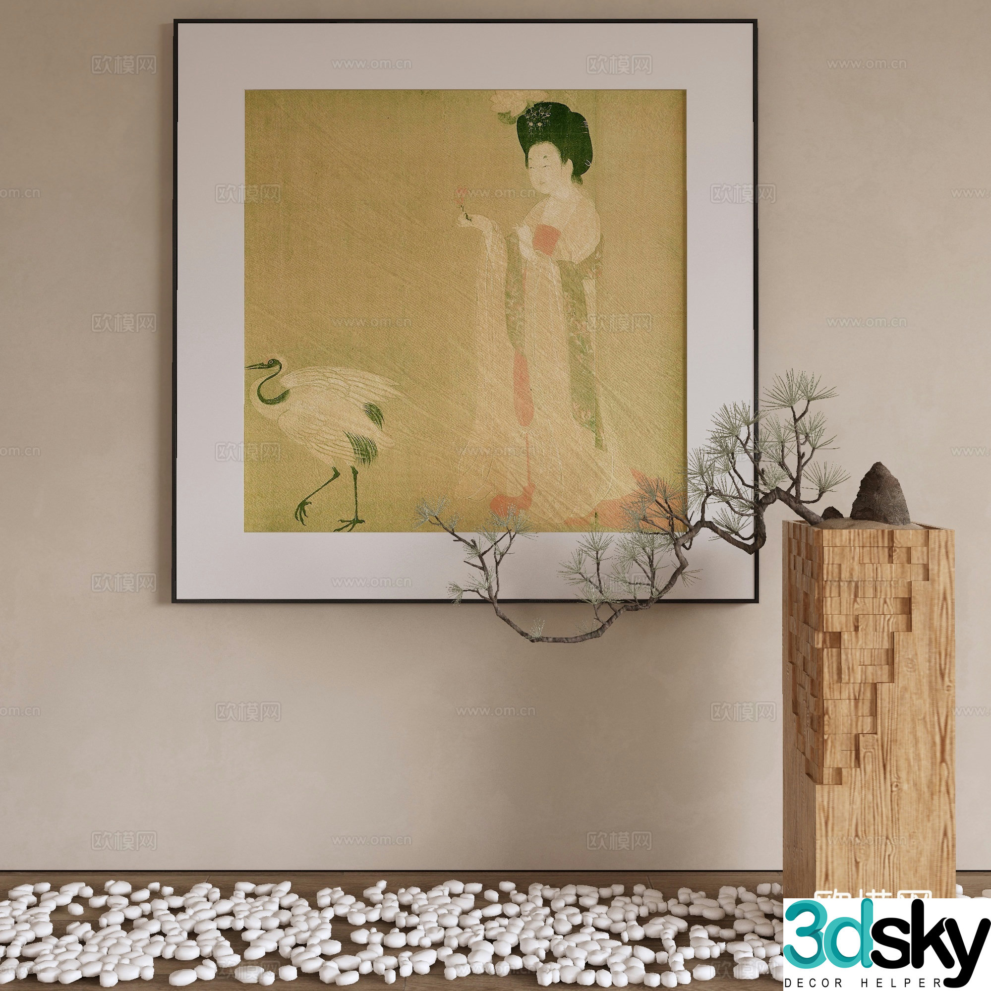 New Chinese style decorative painting lady hanging painting 3d model