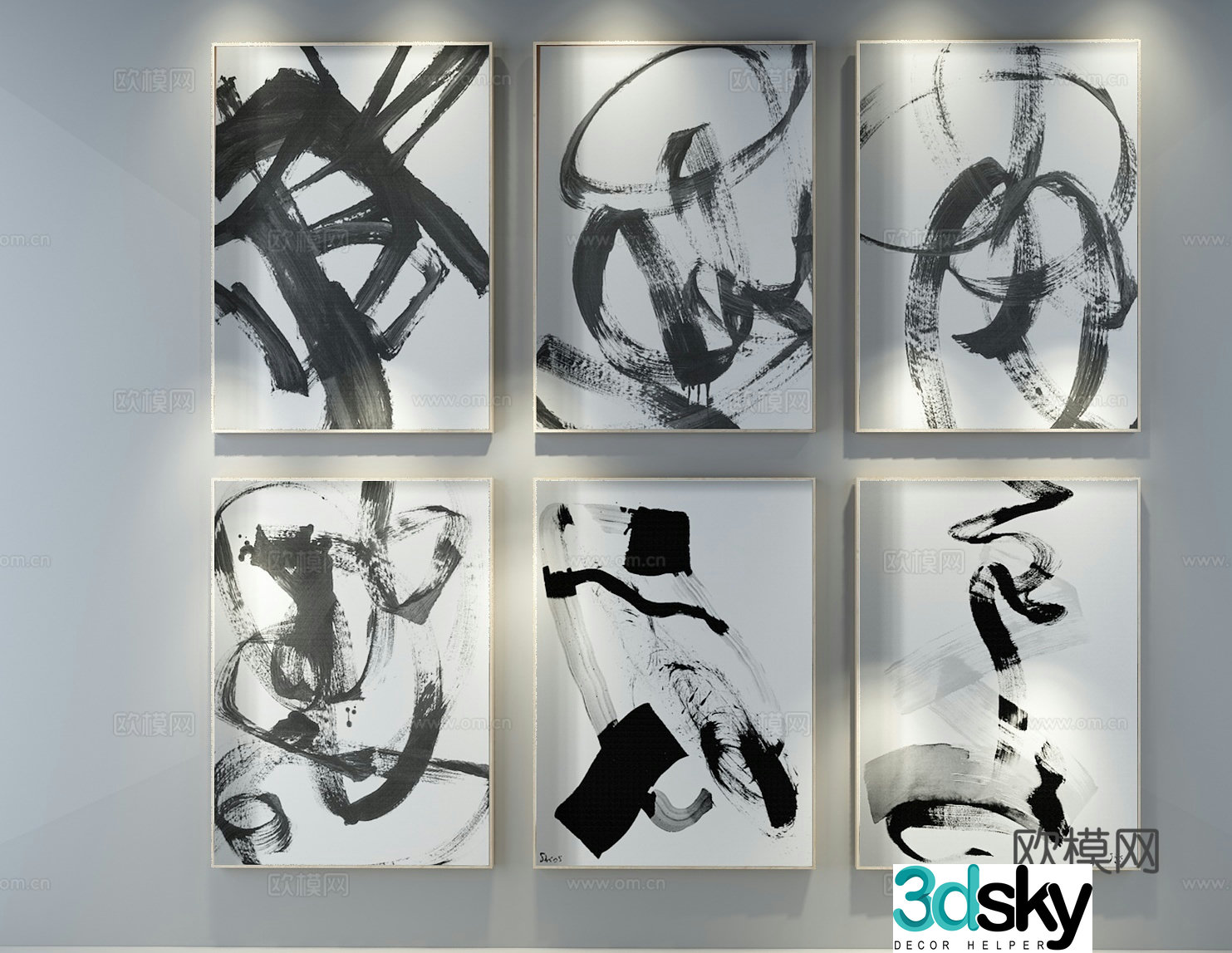 Decorative painting black and white painting combined hanging painting 3d model