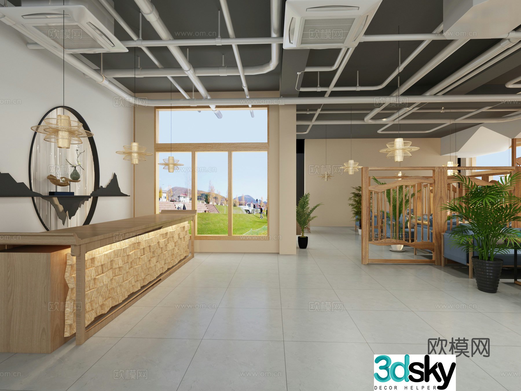 New Chinese style B&B lobby 3D model