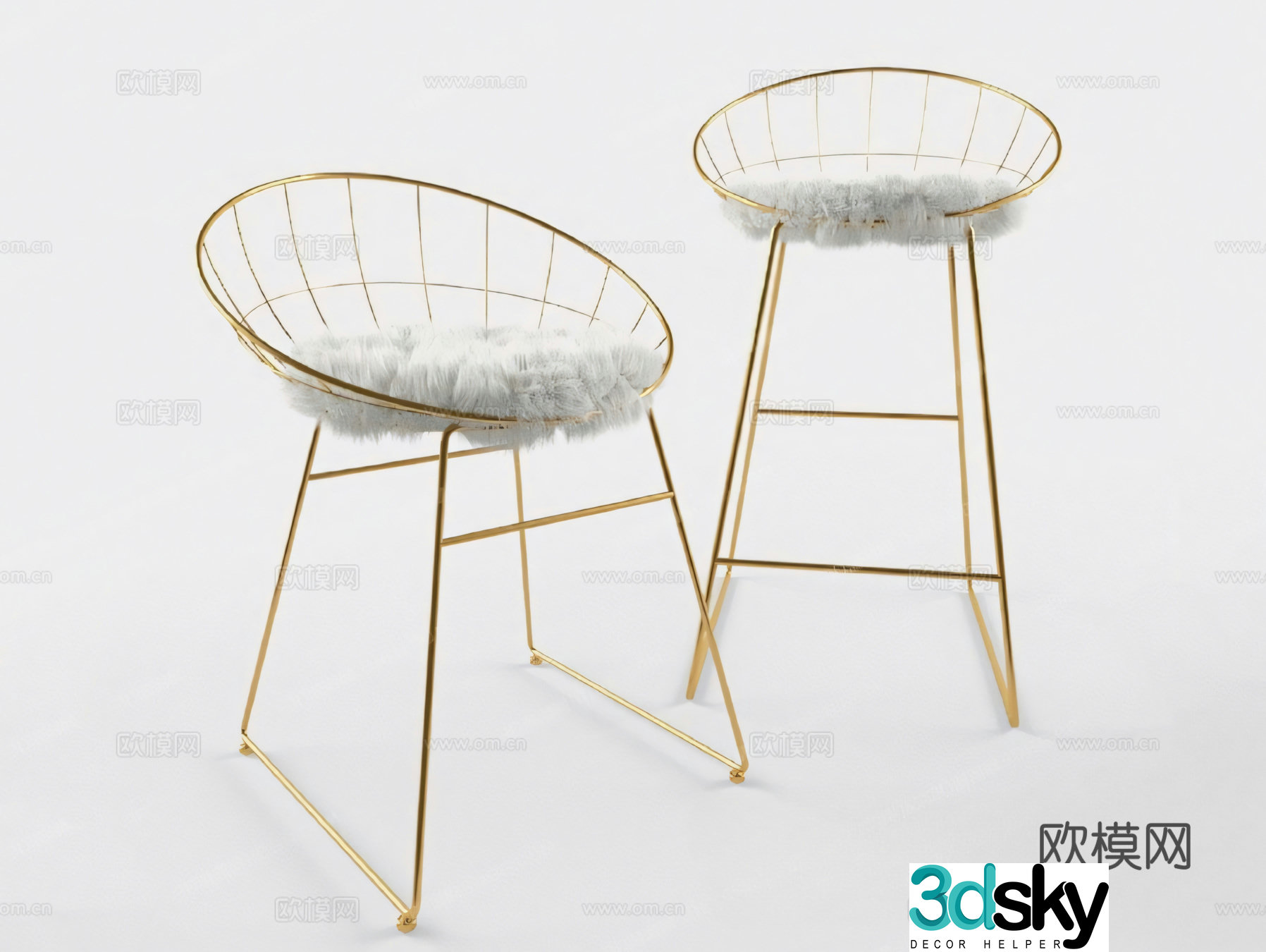 Nordic bar stool bar stool metal chair 3d model