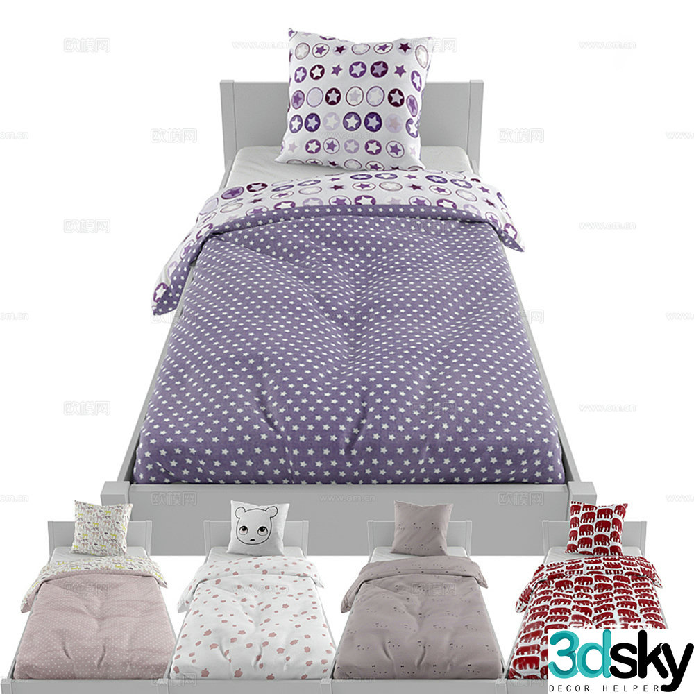 Modern single bed children’s bed 3d model