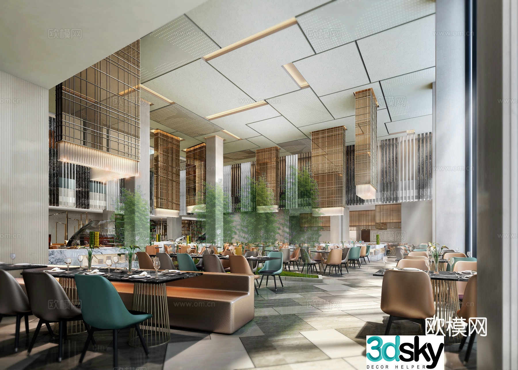 Modern hotel dining area cafeteria 3d model