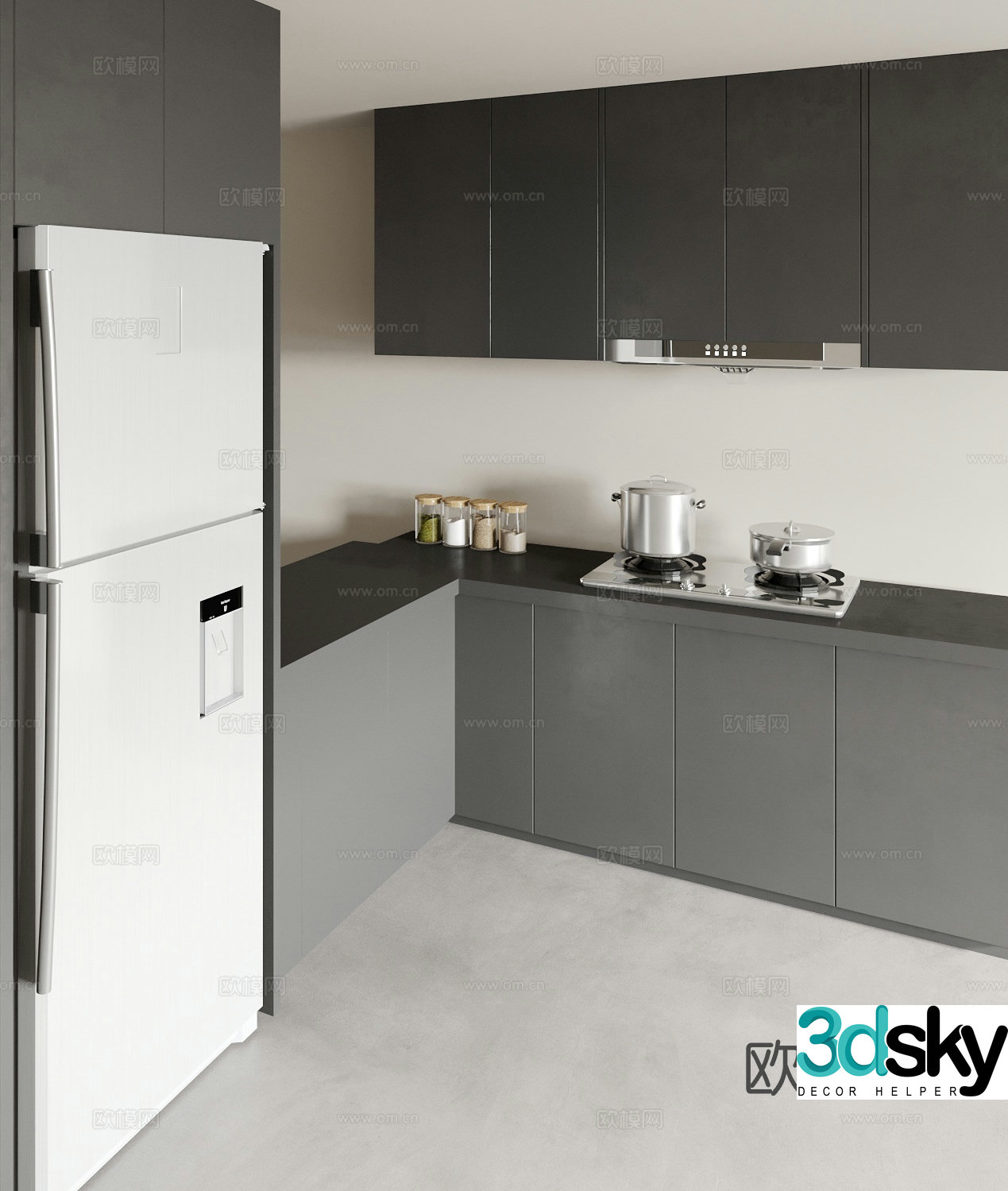 L shaped cabinet refrigerator cabinet 3d model