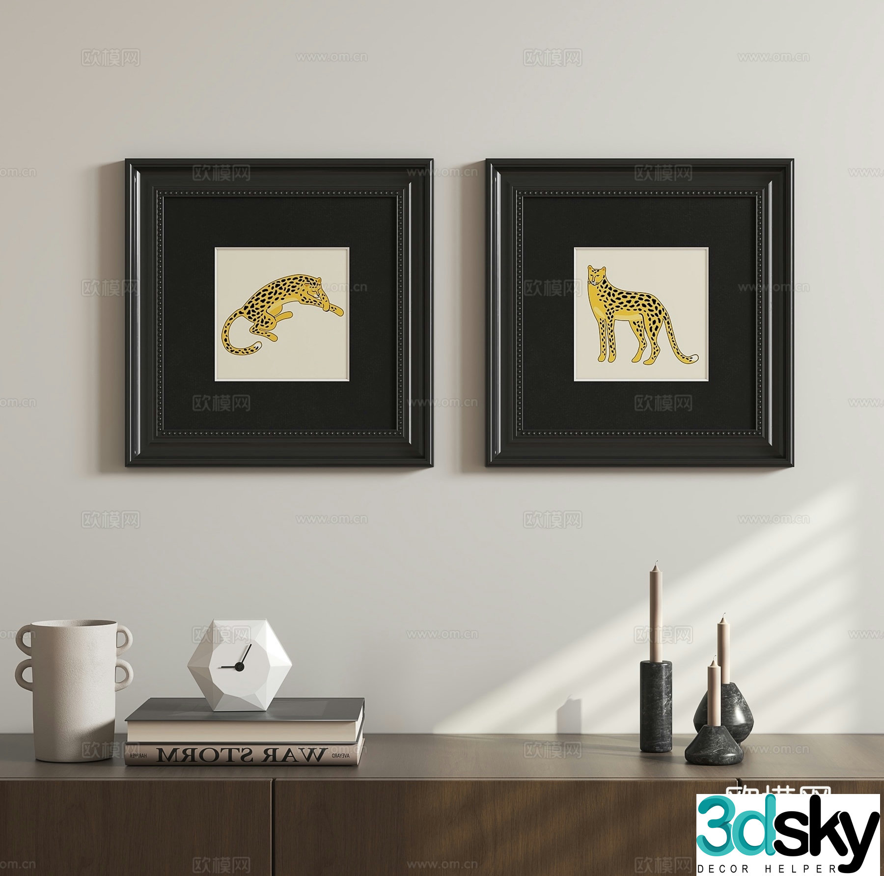 Medieval style hanging painting leopard painting retro painting 3d model