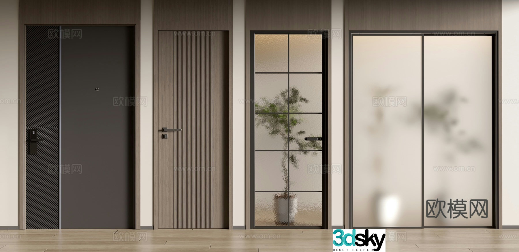 Modern single door top door double door bathroom door sliding door 3D model
