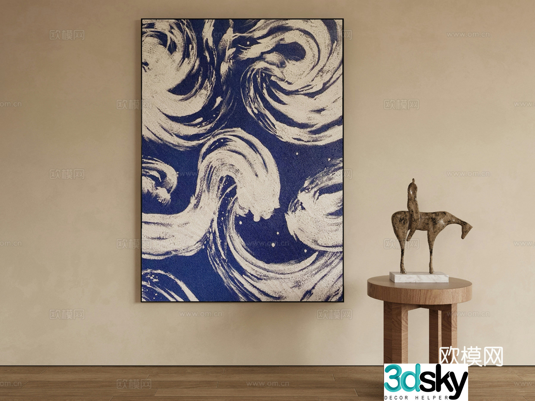 Modern decorative painting blue hanging painting 3d model