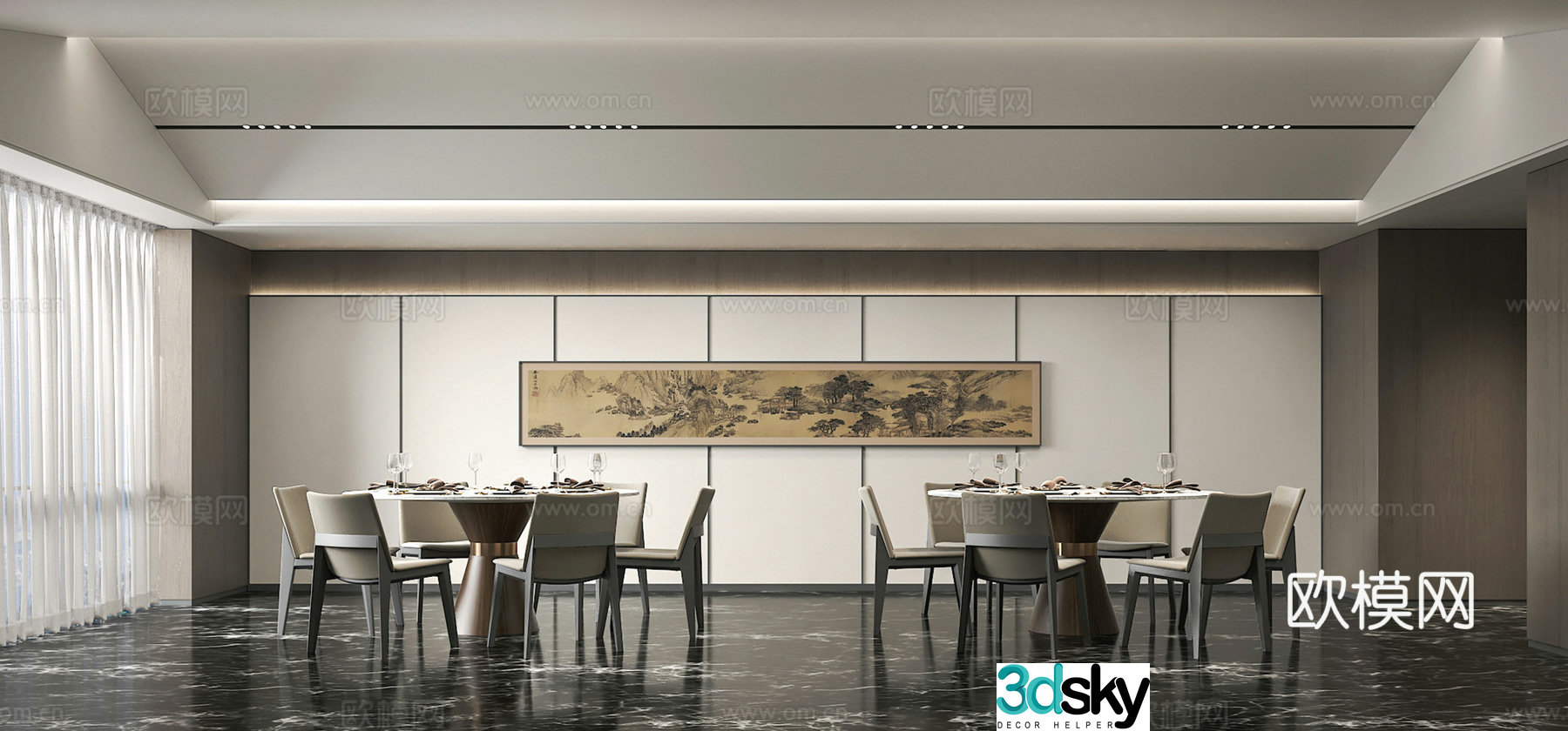 Modern hotel restaurant private room 3d model