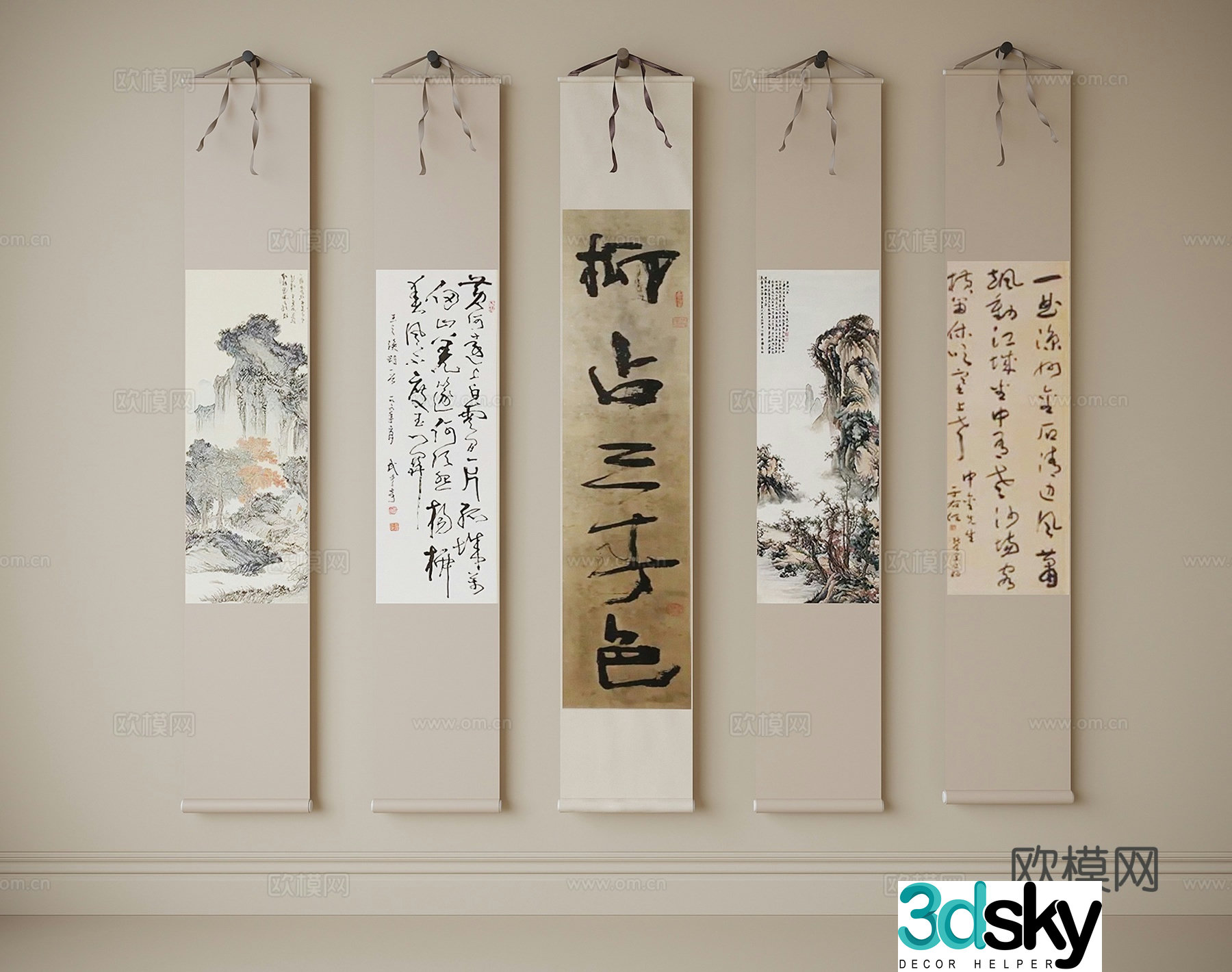 Chinese hanging painting calligraphy and painting scroll painting 3D model