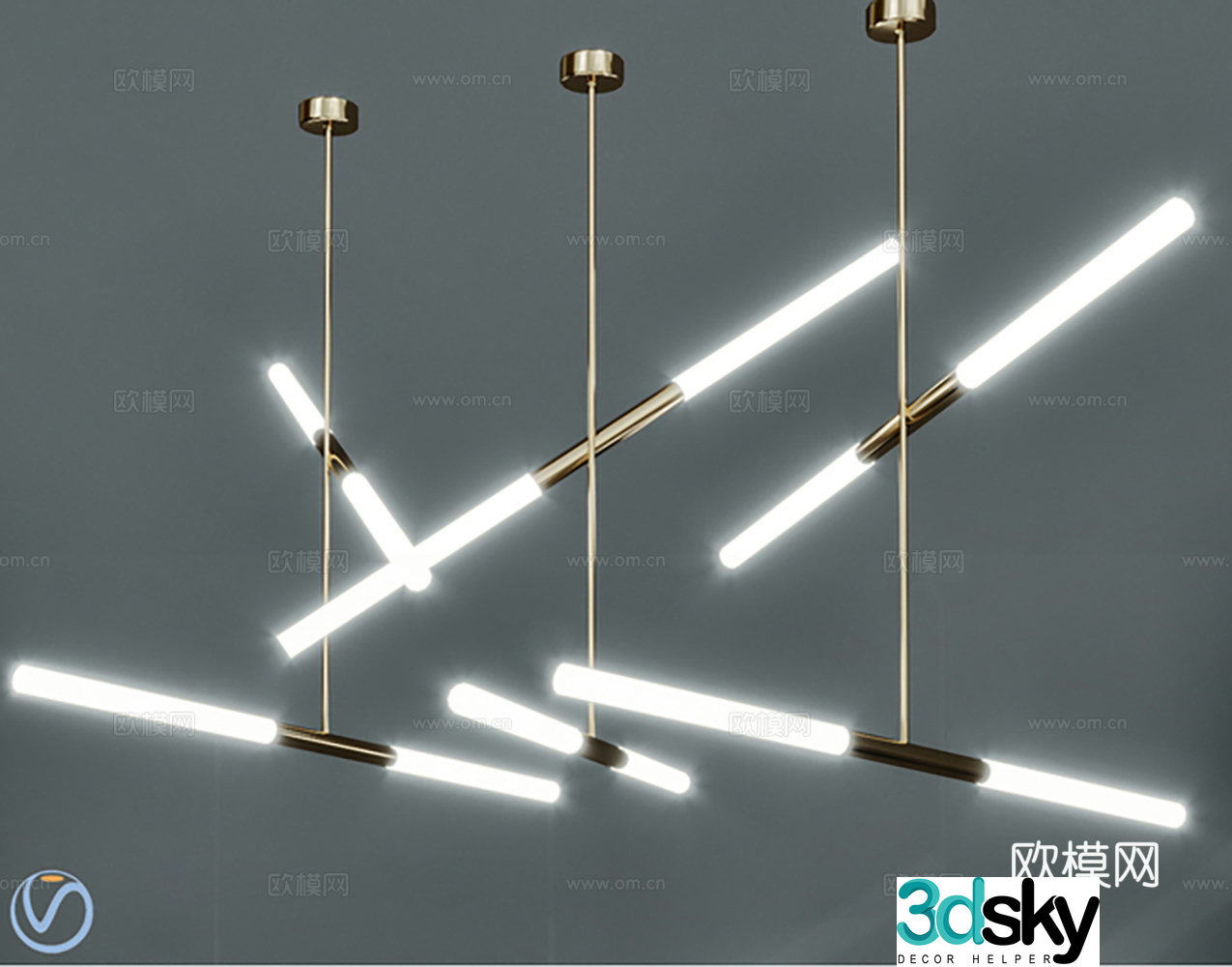 Modern lighting long chandelier 3d model