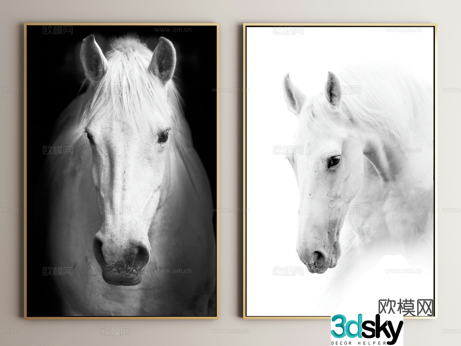 Horse decorative painting art painting realistic hanging painting 3d model
