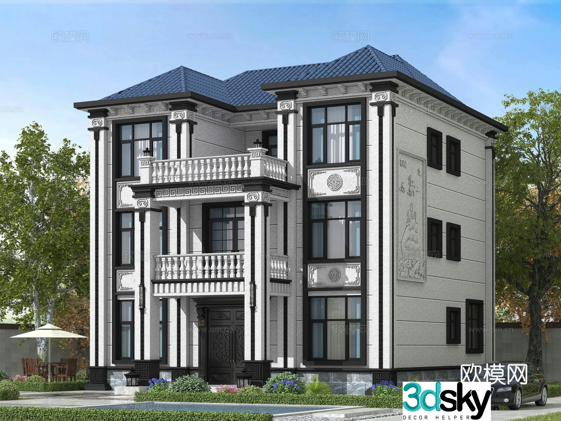 Chinese style single-family villa appearance 3D model