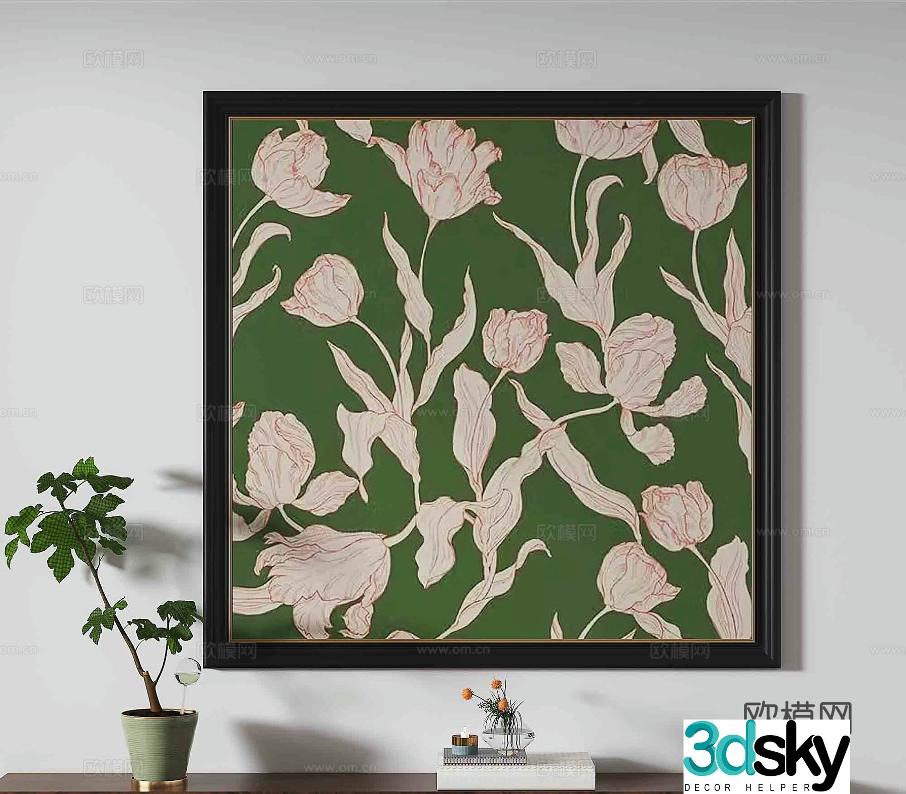 Medieval flower painting decorative painting 3d model