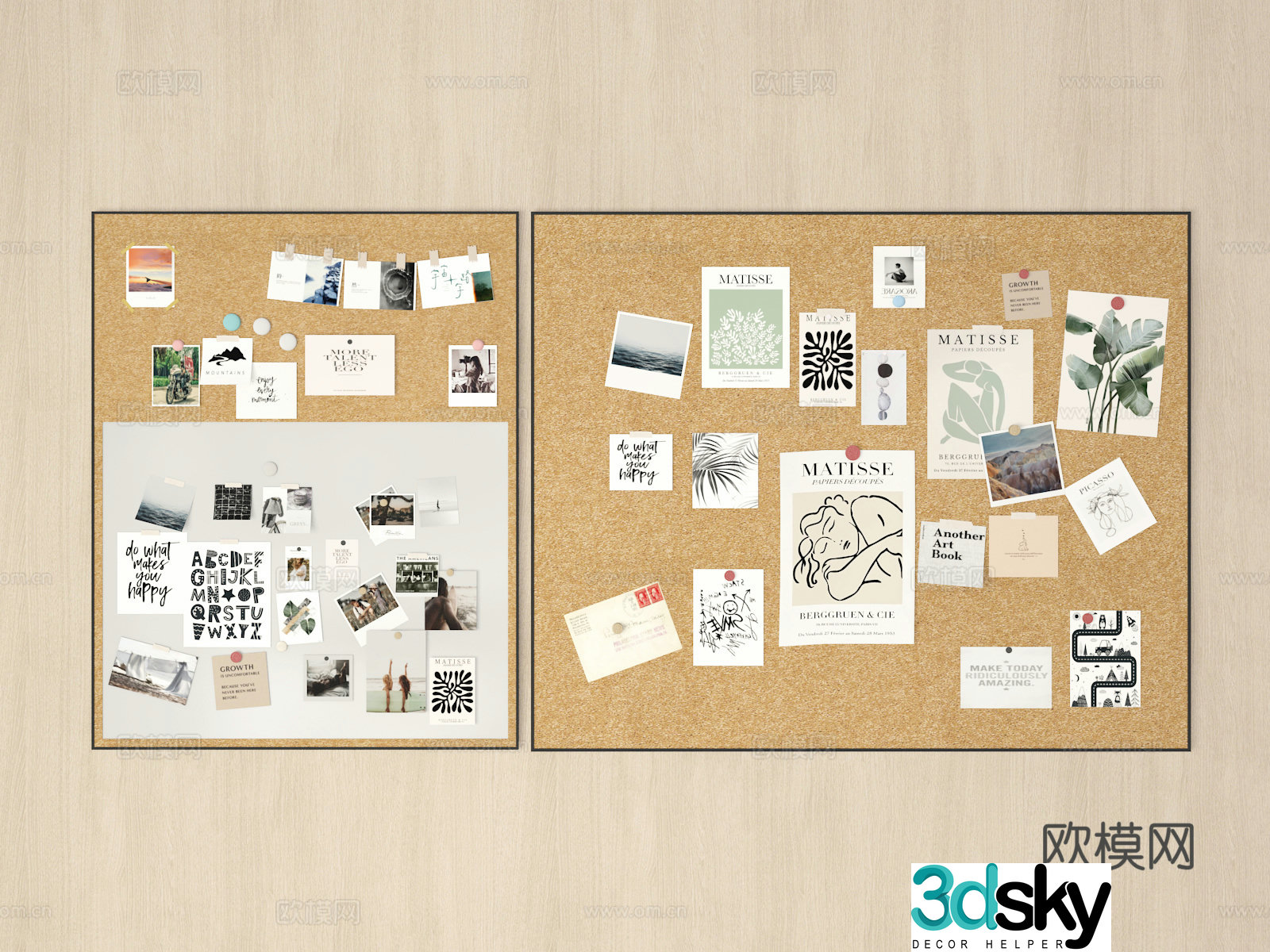 Modern note board cork board photo wall 3d model