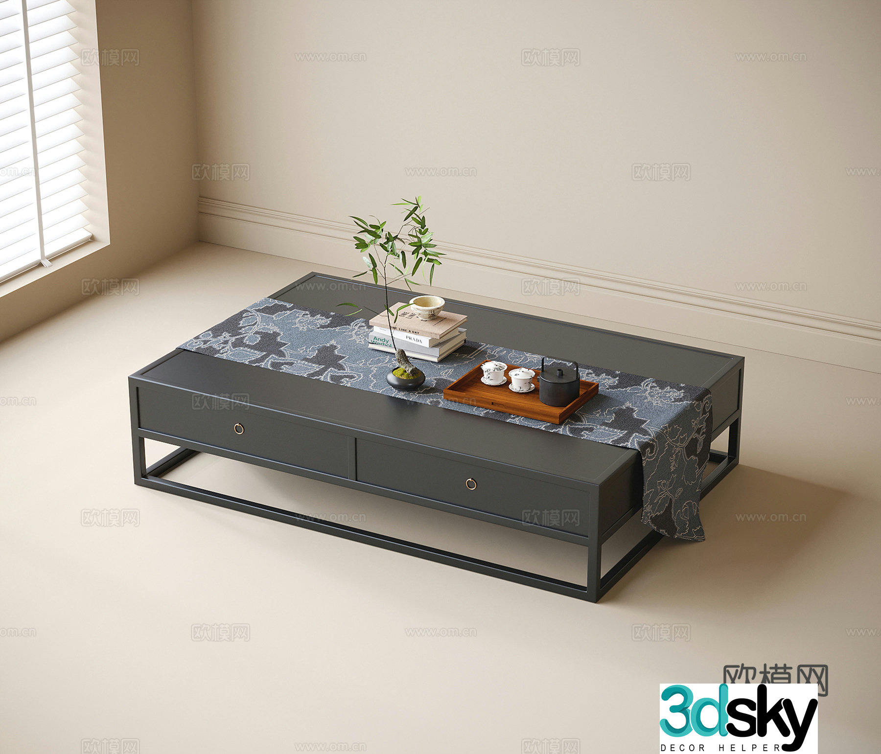 Chinese solid wood coffee table 3D model