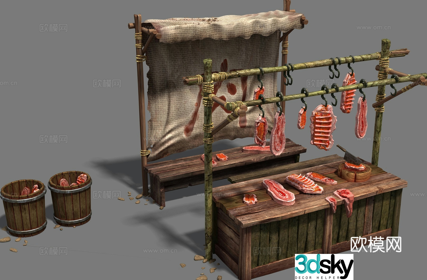 New Chinese market meat stall 3d model