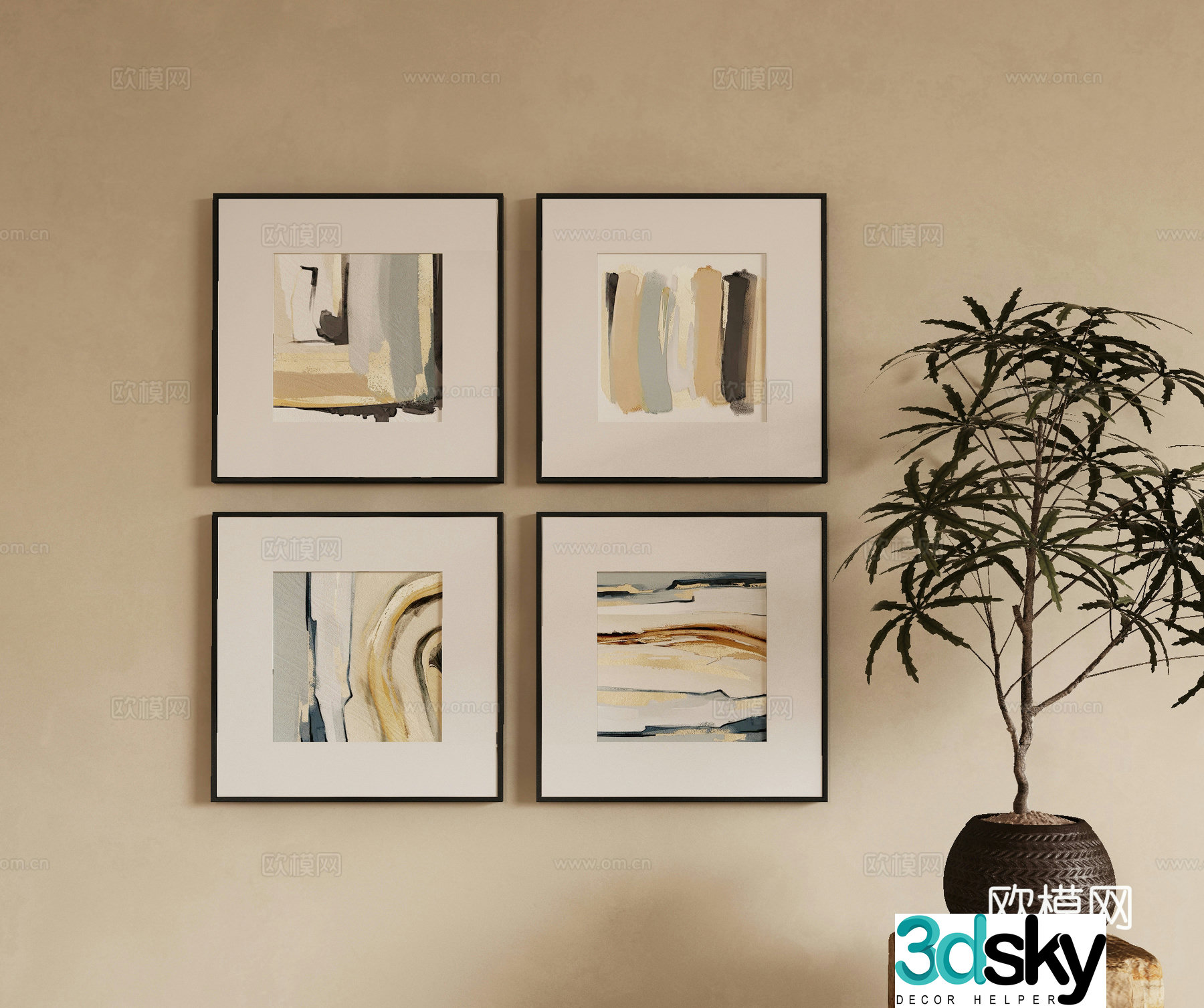Modern decorative painting combination painting abstract painting 3d model