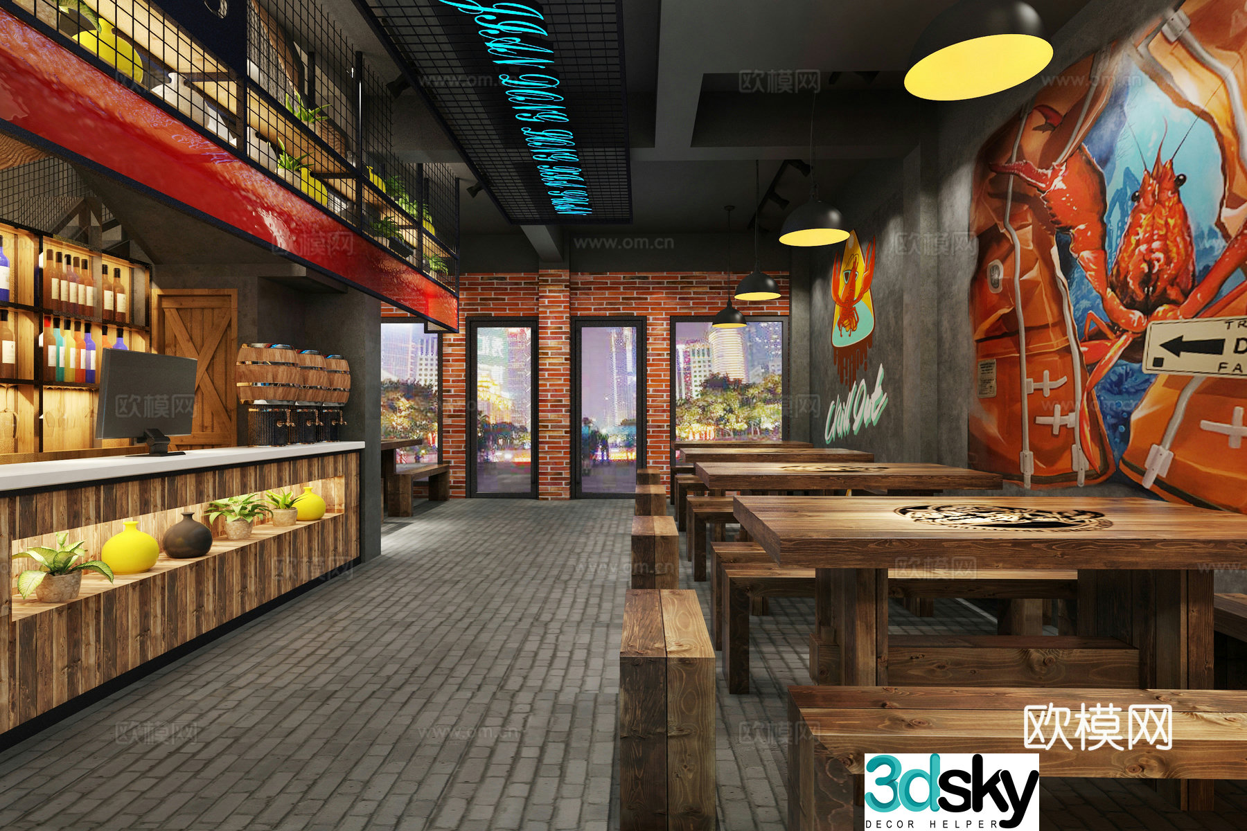 Seafood restaurant crayfish shop 3d model