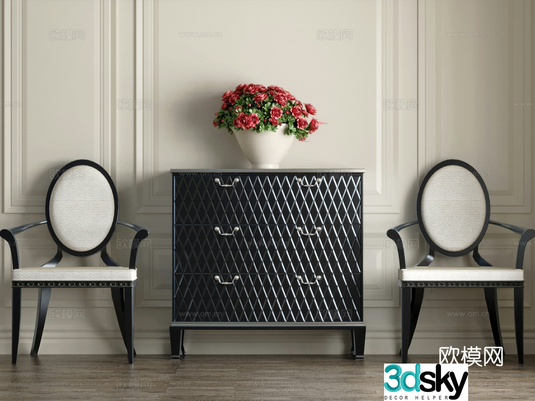 New Chinese style entrance cabinet end view cabinet leisure chair 3D model