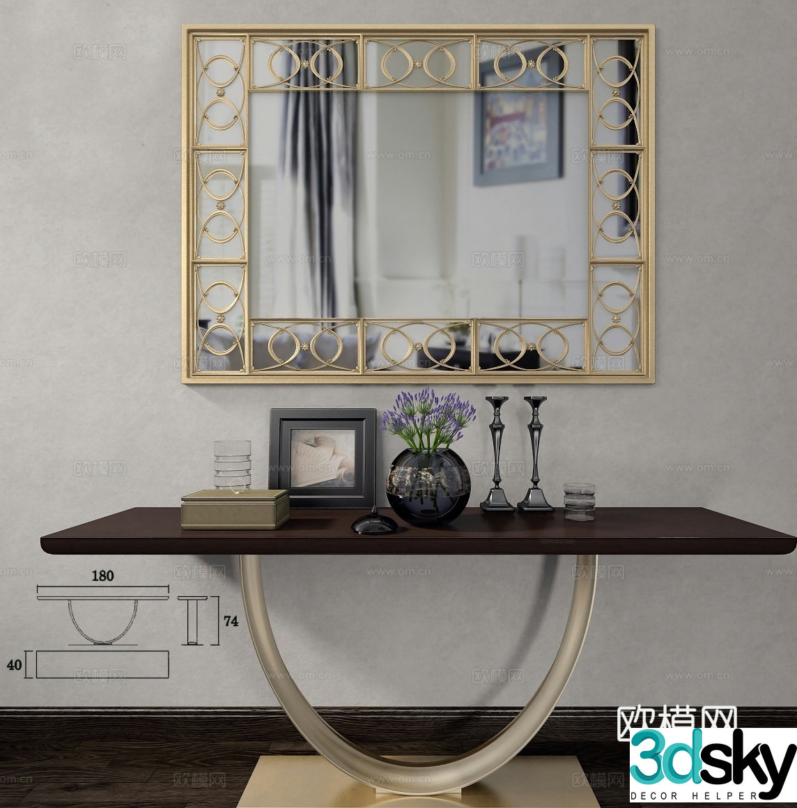Simple European end view stage entrance stage mirror 3D model
