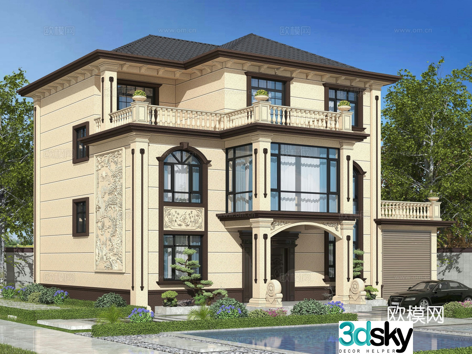 New Chinese style single-family villa appearance 3D model
