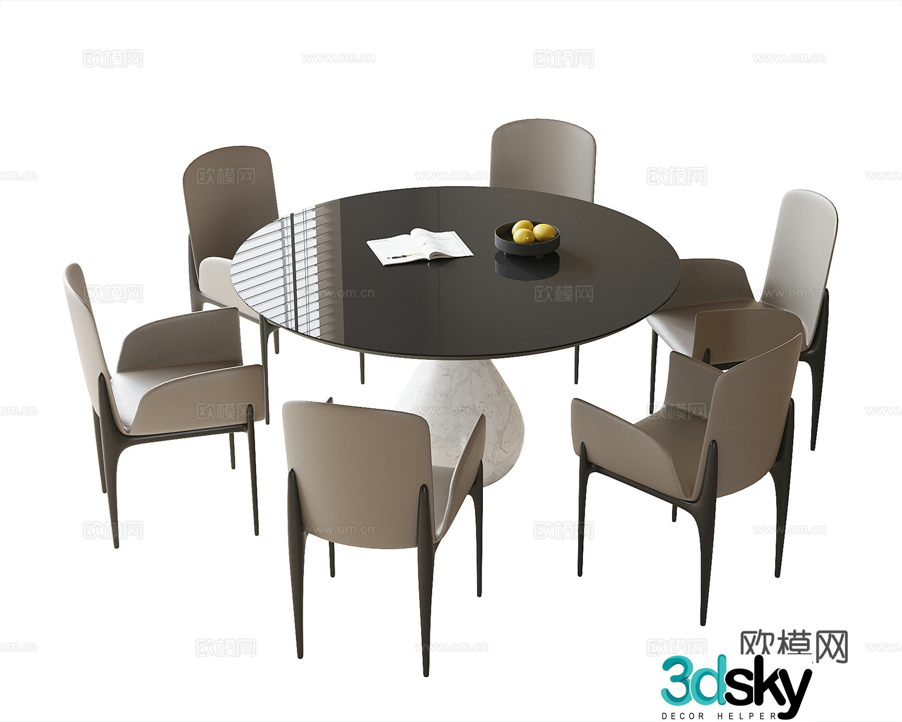 Modern dining table and chairs round dining table dining chair 3d model