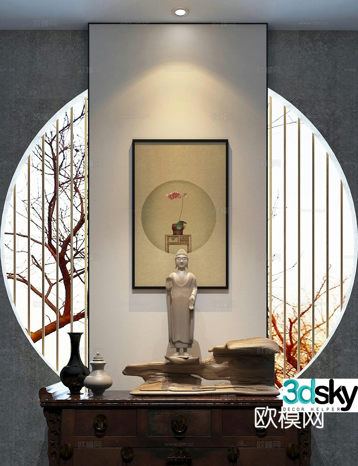 Chinese Buddhist niche Duanjingdai Zen ornaments Entrance cabinet 3D model