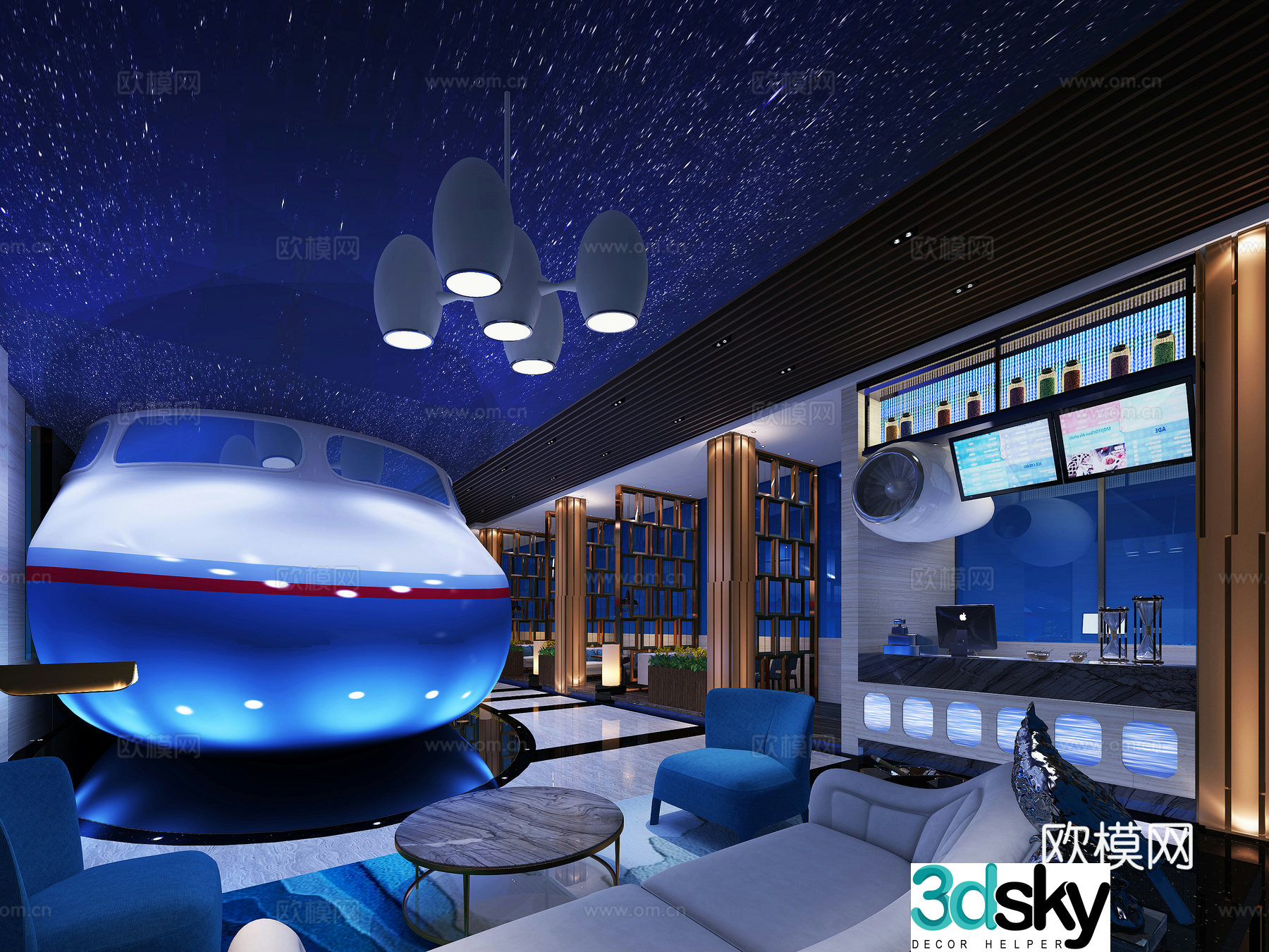 Modern airplane theme restaurant Internet celebrity restaurant 3D model