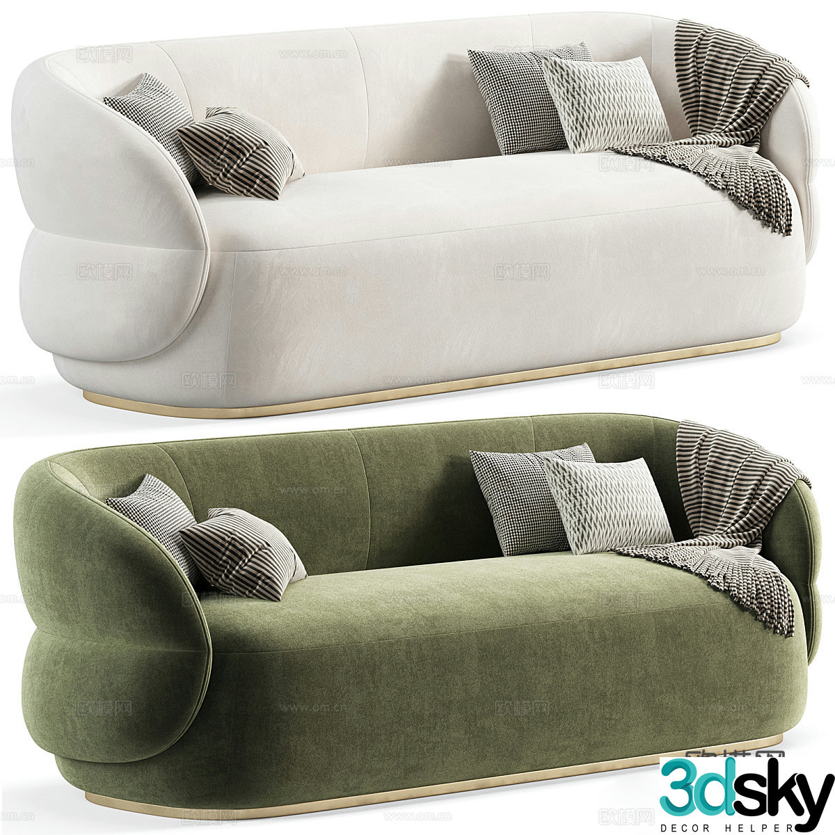 Modern fabric sofa double sofa 3d model