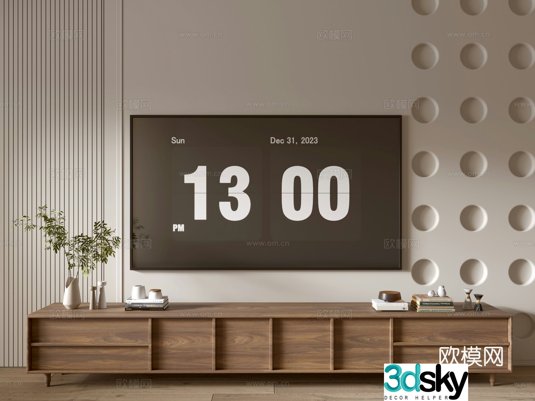Log style wood grain TV cabinet 3D model