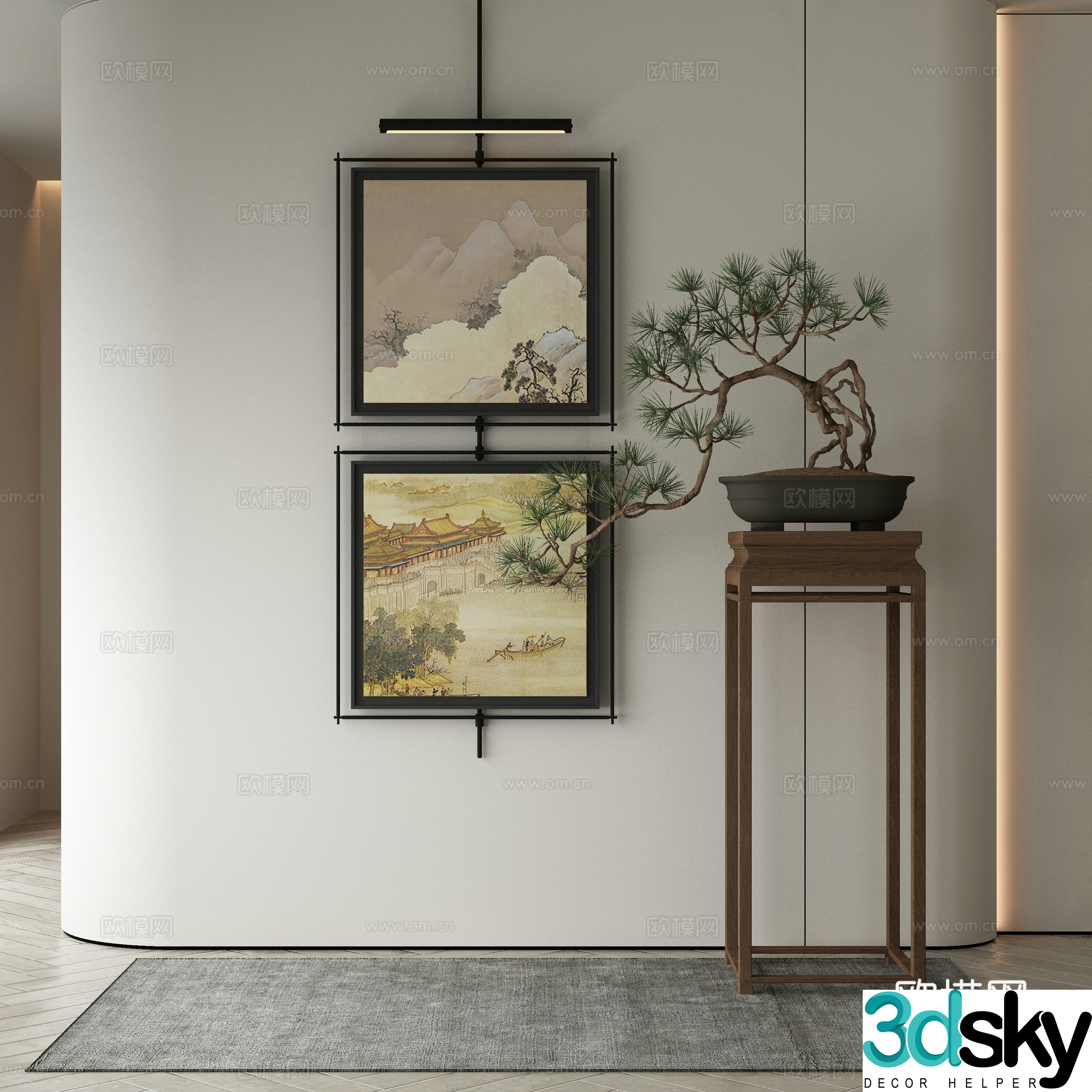 New Chinese style decorative painting retro hanging painting architectural painting 3D model