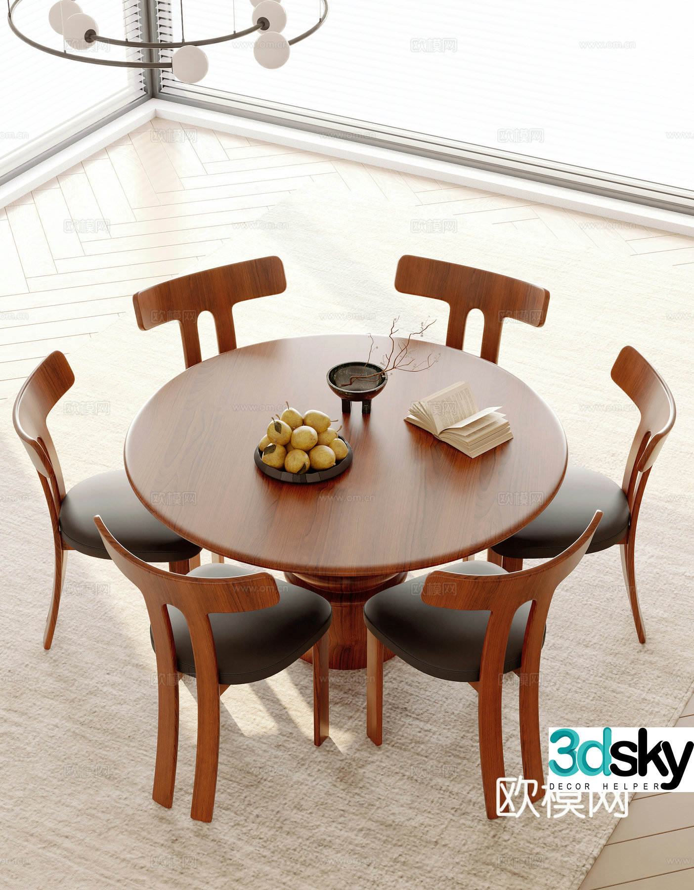 Medieval style dining table and chairs 3d model