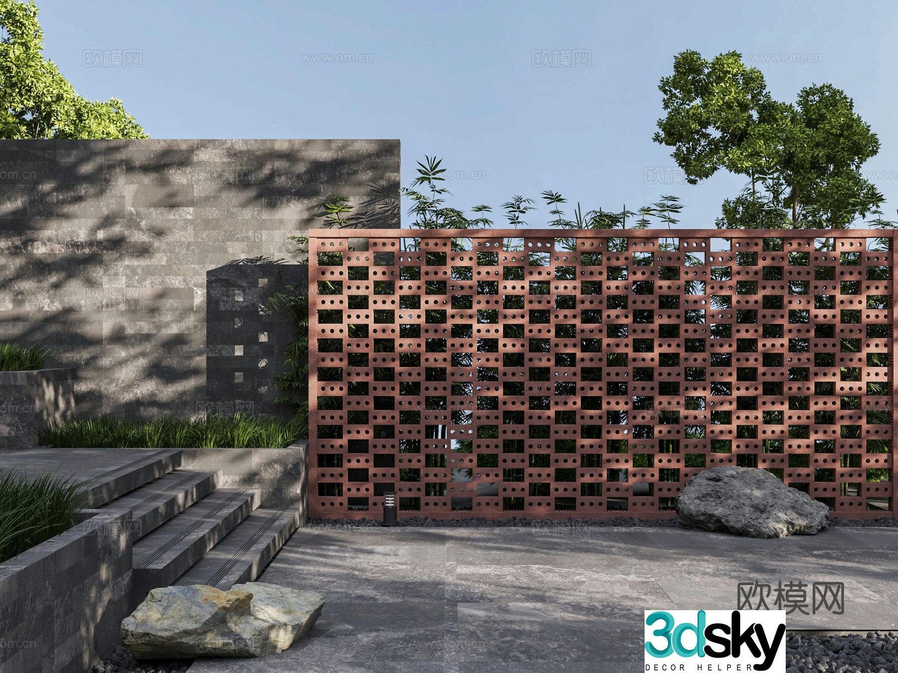 Outdoor brick wall landscape wall red brick wall 3d model