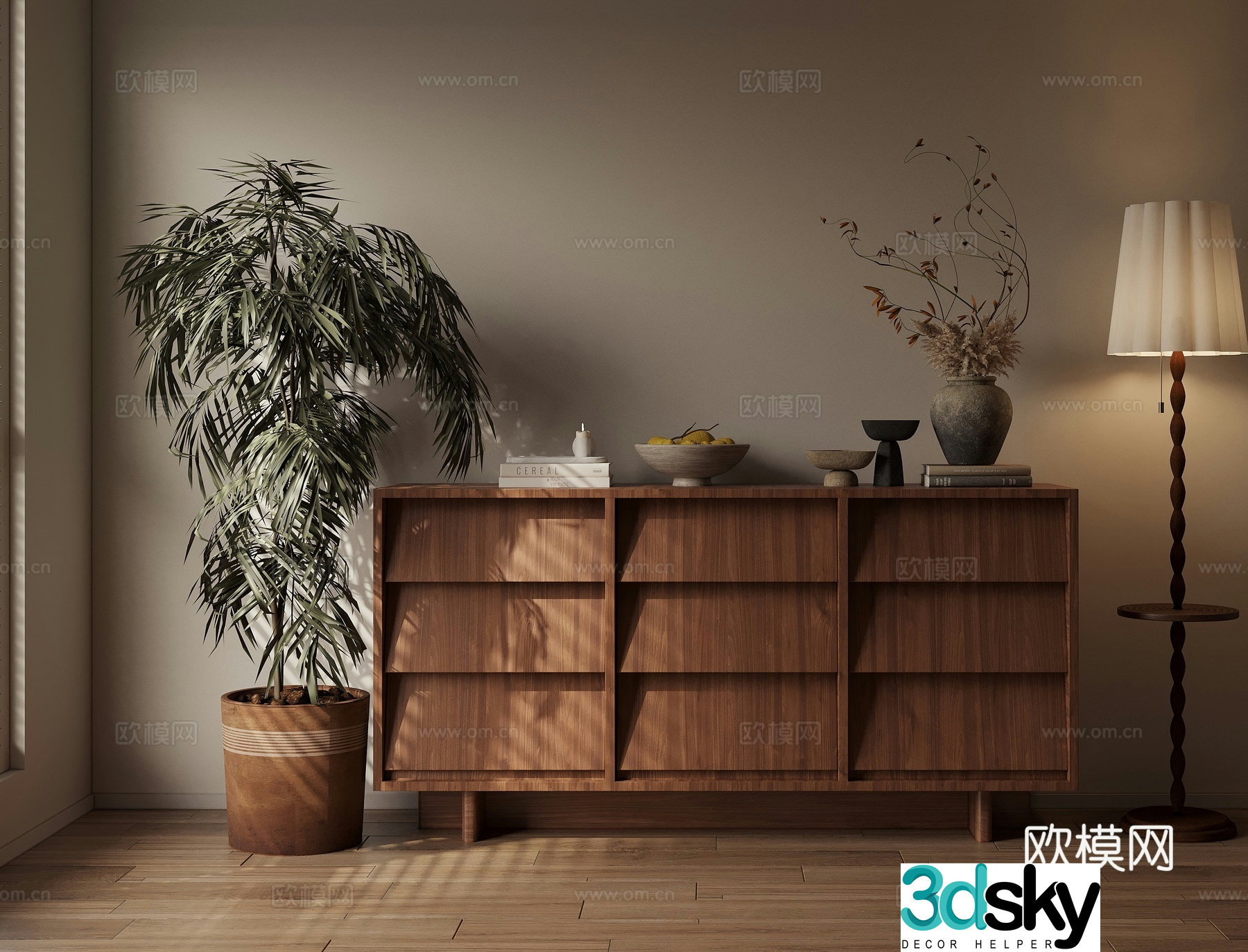 Medieval style low cabinet chest of drawers entrance cabinet 3D model
