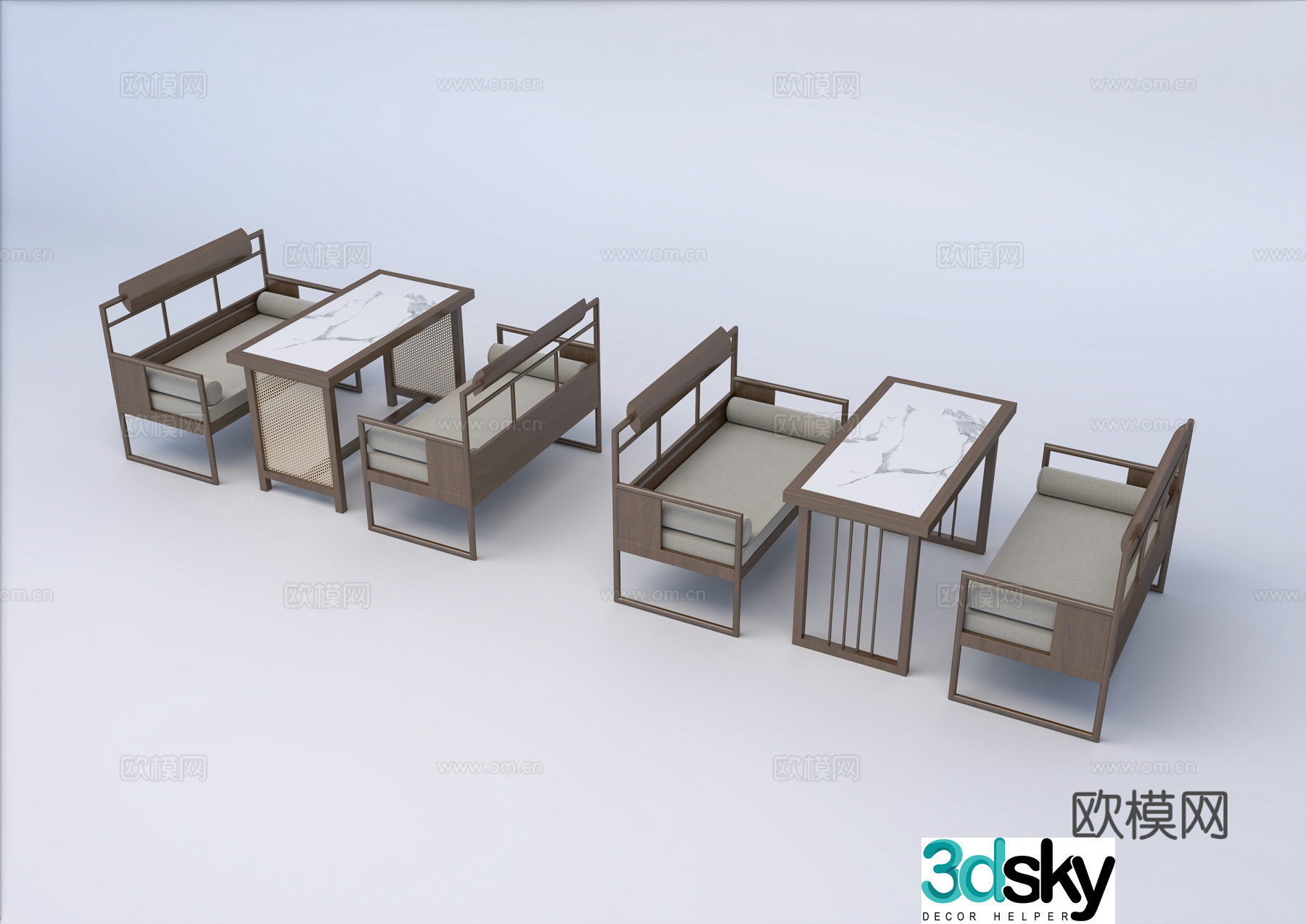 New Chinese style booth dining booth booth sofa leisure sofa 3D model