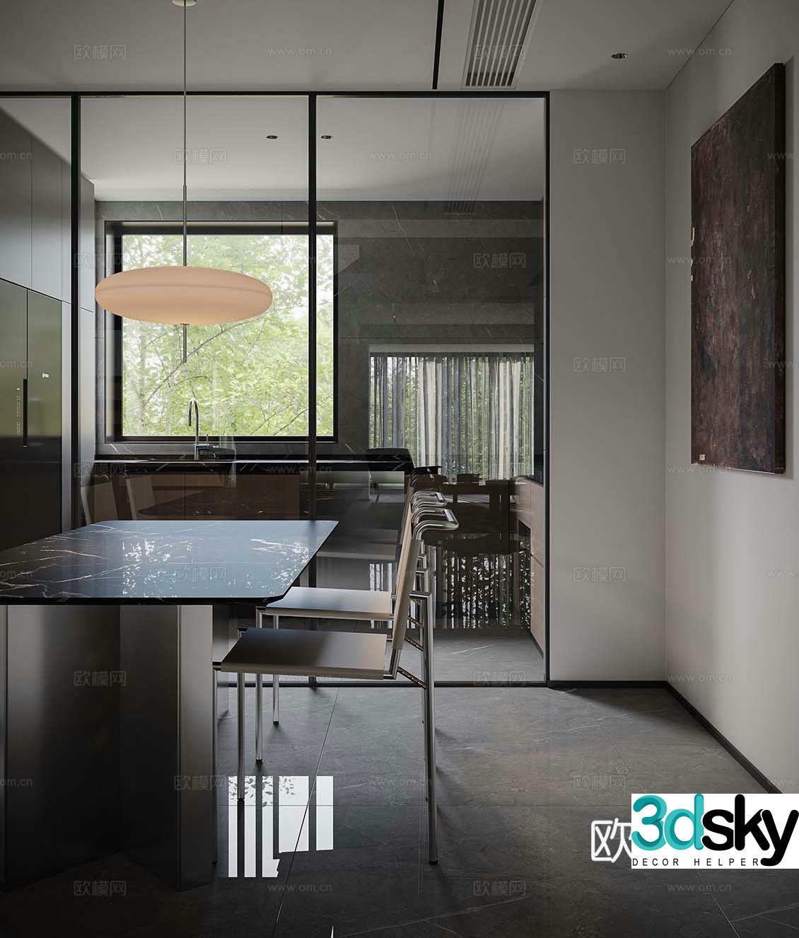 Modern dining room kitchen 3d model