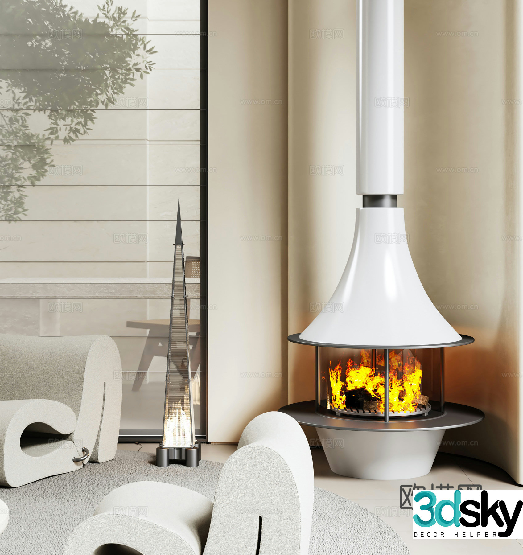 Modern freestanding fireplace 3d model