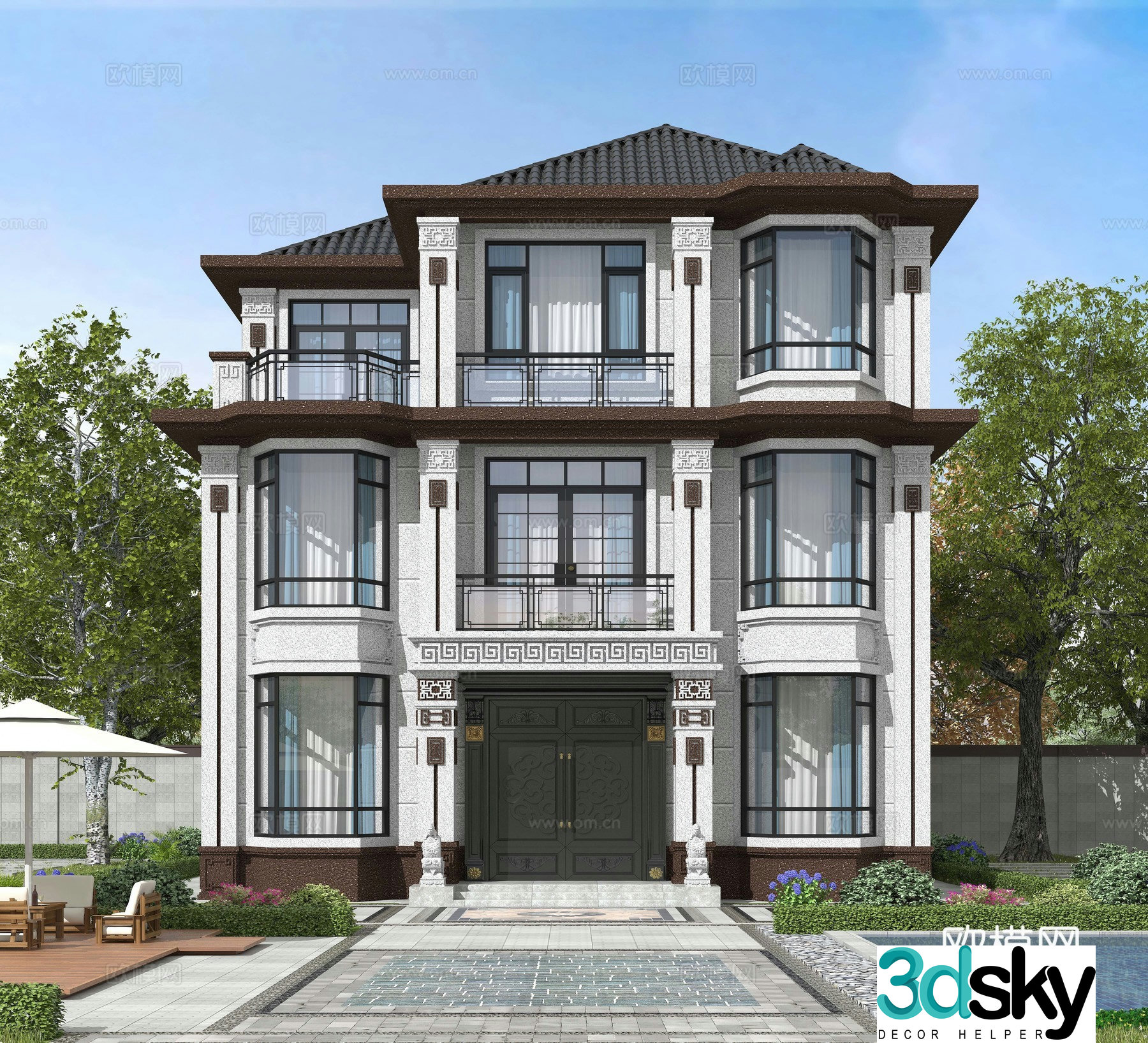 New Chinese style single-family villa appearance 3D model