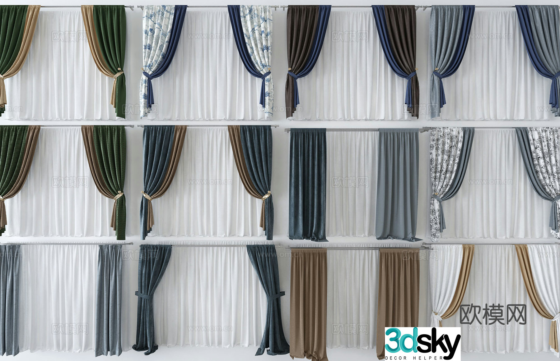 Modern fabric curtain gauze curtain 3d model