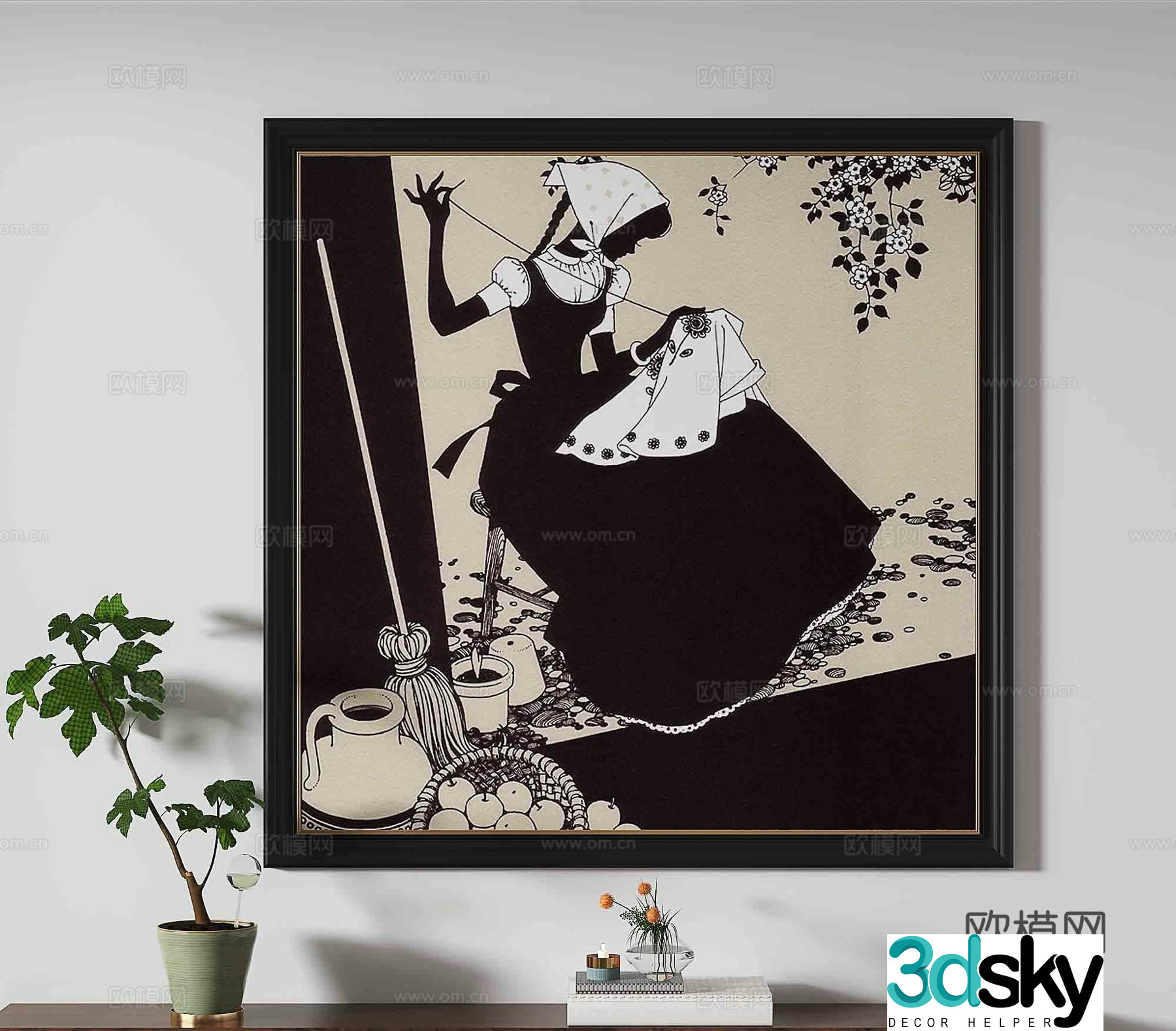 Medieval figure painting decorative painting 3d model