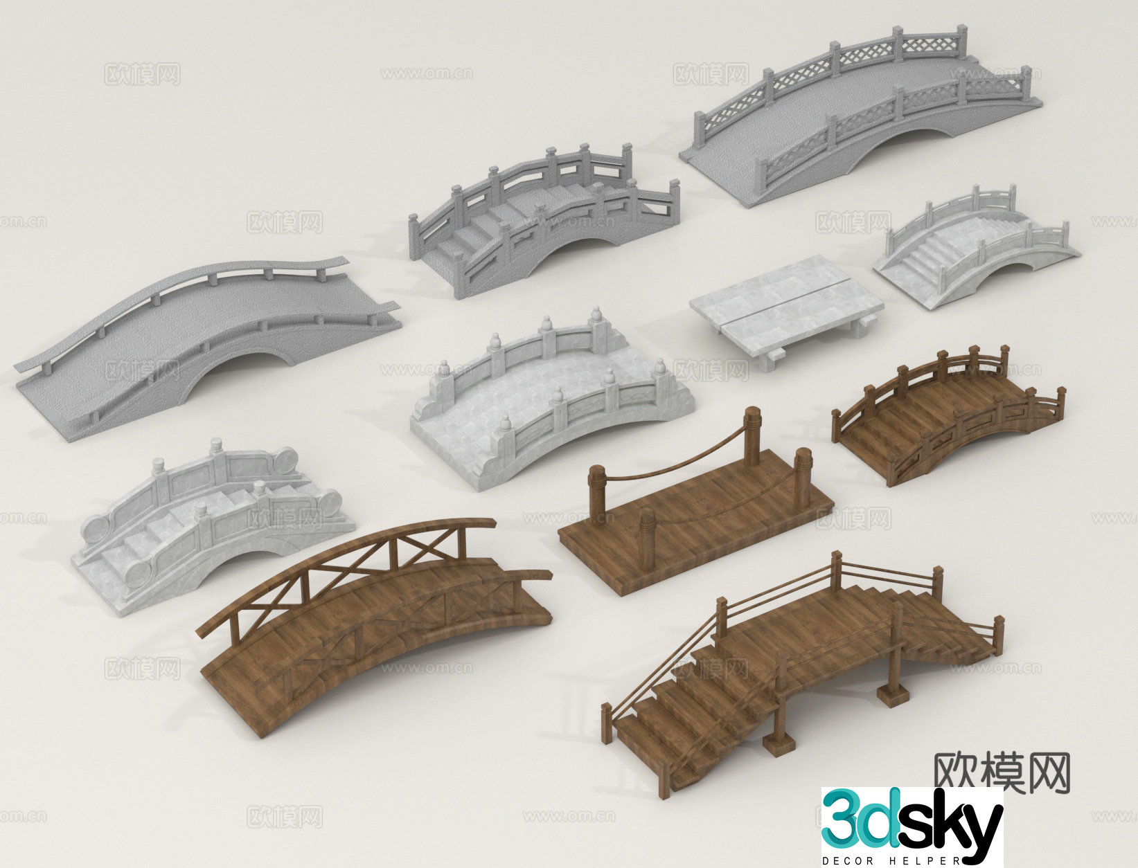 New Chinese style arch bridge wooden plank road wooden bridge viewing bridge 3D model
