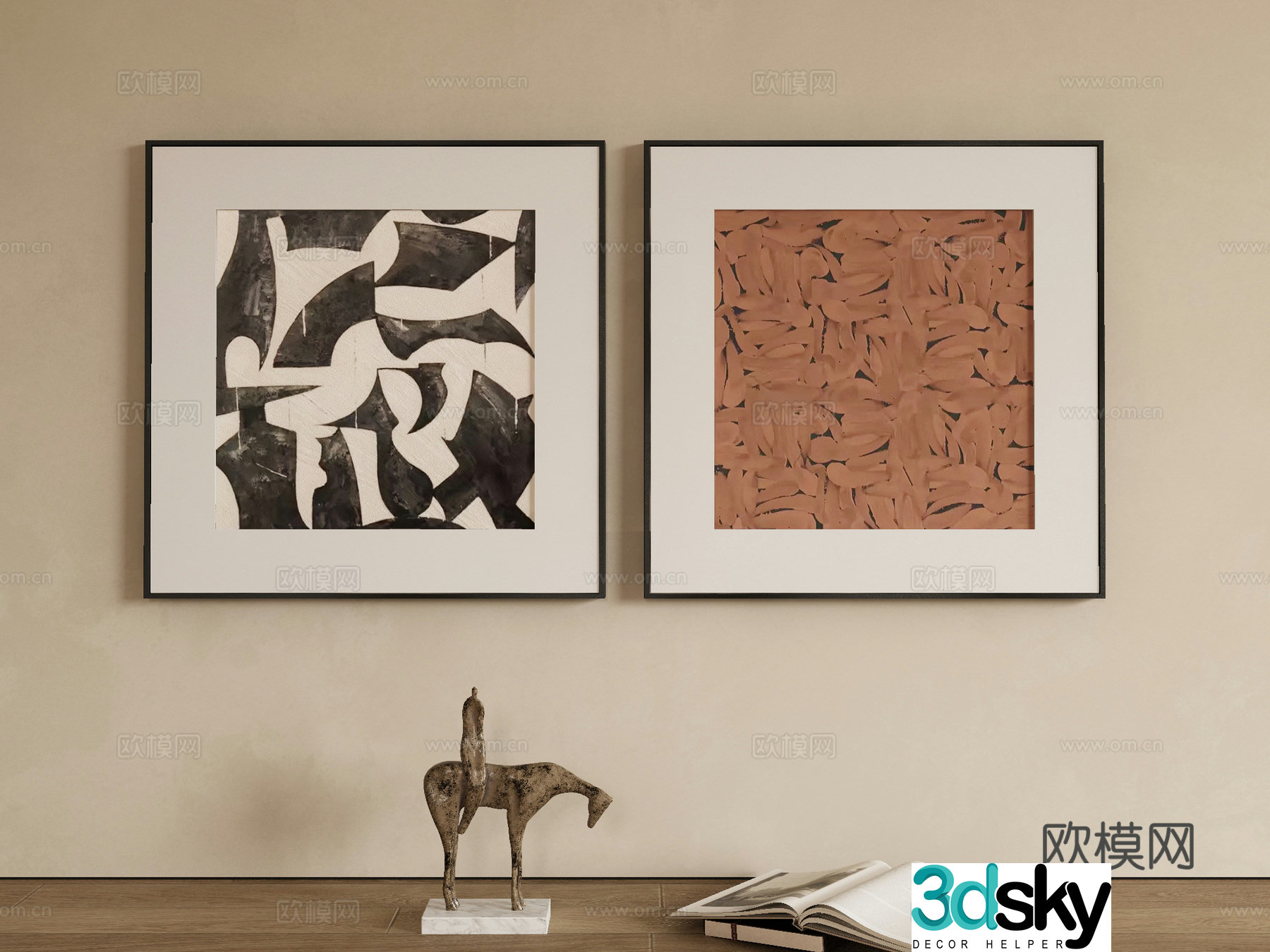 Modern decorative painting combination painting abstract painting 3d model