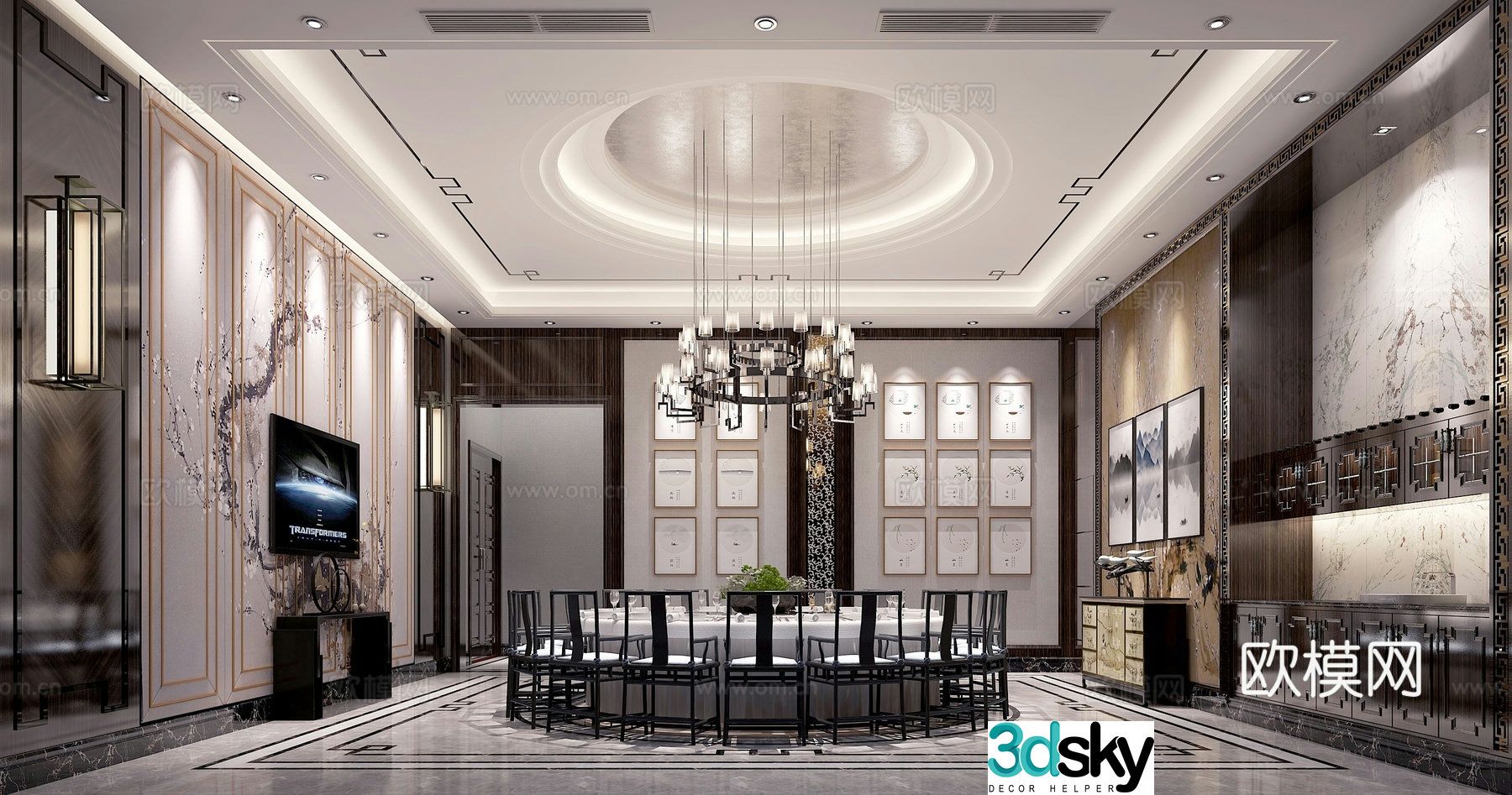 New Chinese style restaurant private room private room 3D model